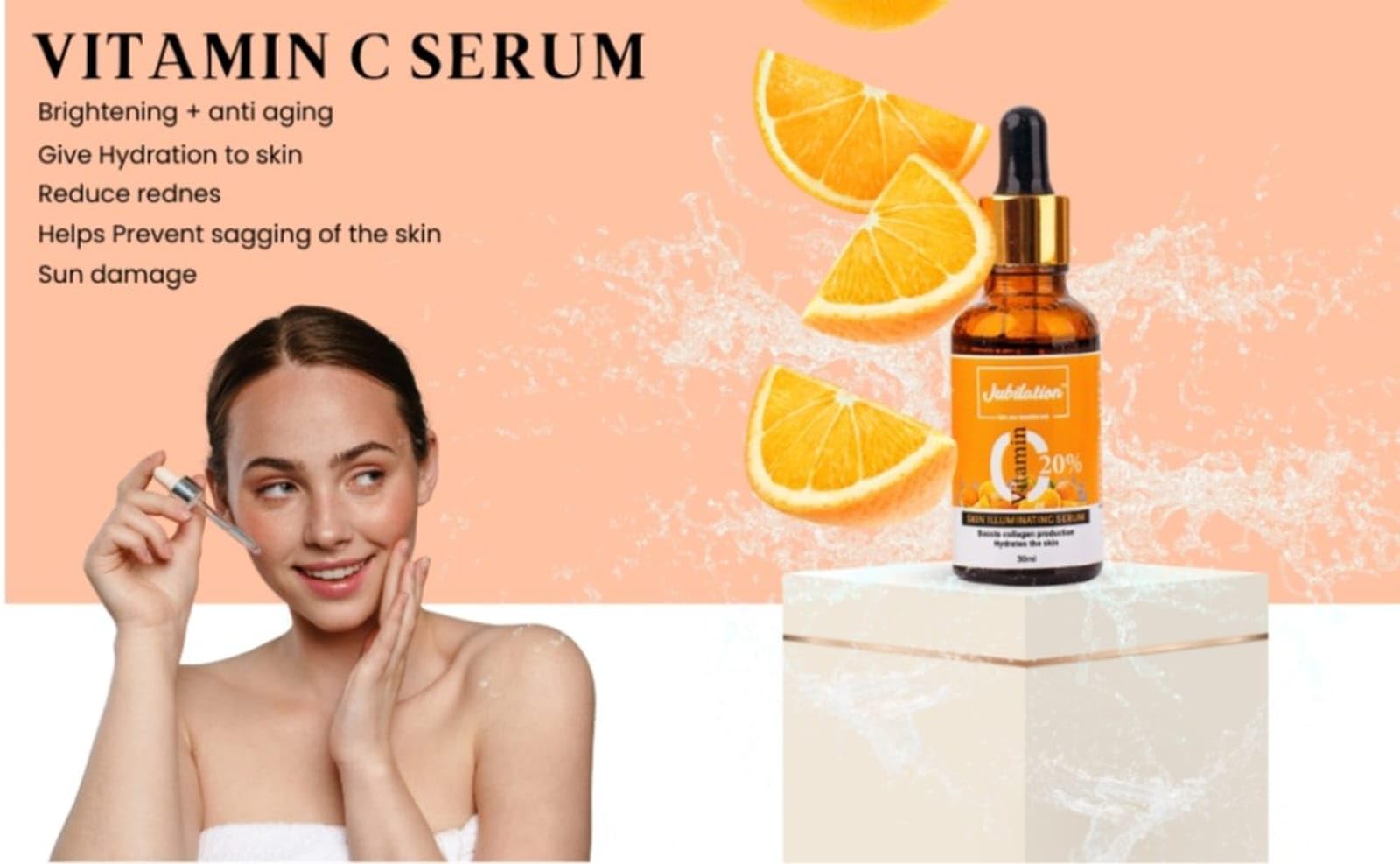 Jubilation 20% Vitamin C Face Serum for Glowing Skin - Dark Spot Corrector, Pigmentation & Acne Scar Treatment - Brightens Dull Skin & Sun Protection - Best Vitamin C Serum for Oily Skin - Suitable for Men & Women - 30ml - Perfect for Daily Skincare Routine & Anti-Aging Care