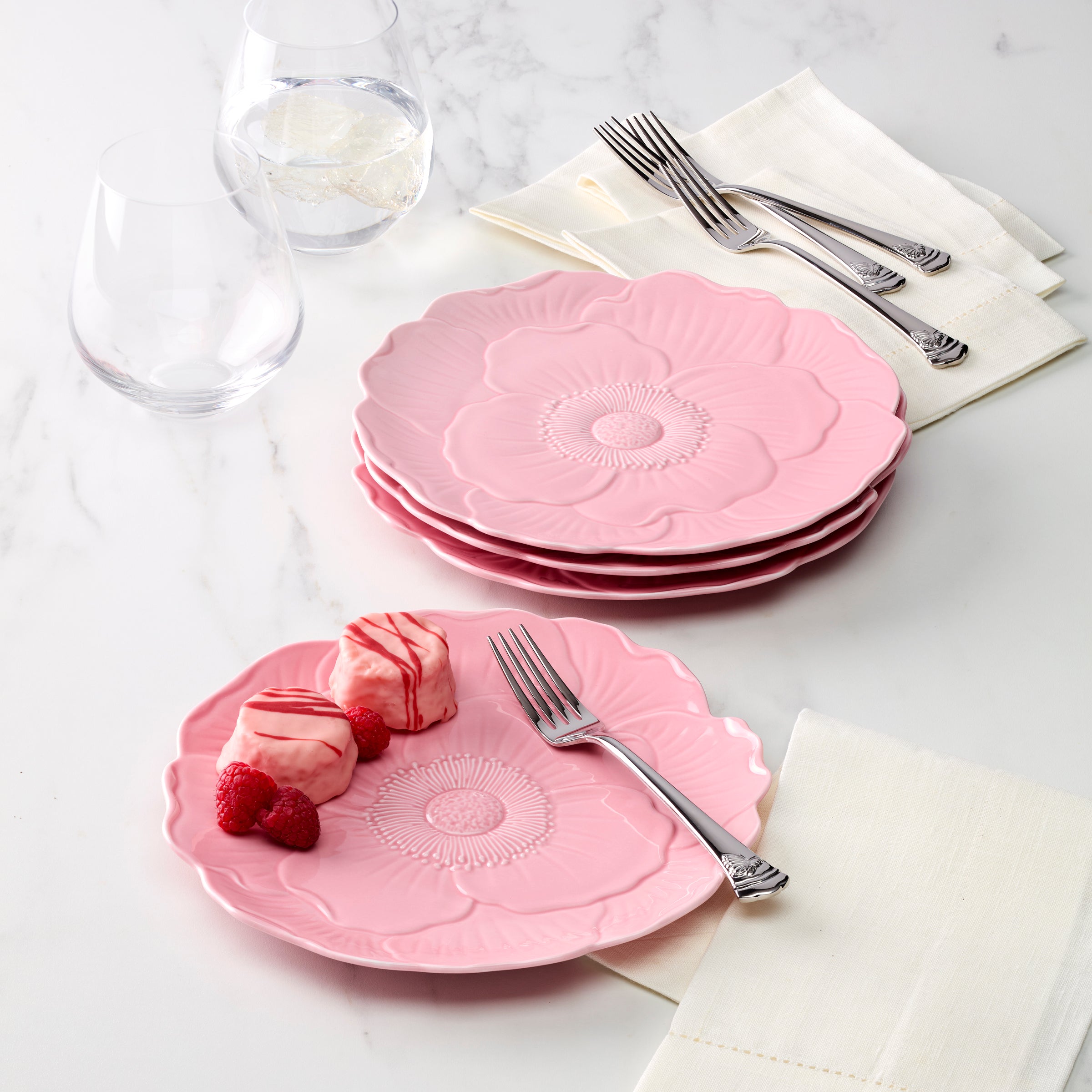 Butterfly Meadow Floral Pink Accent Plates Set of 4 - Elegant Dinnerware for Spring Parties, Bridal Showers & Home Decor