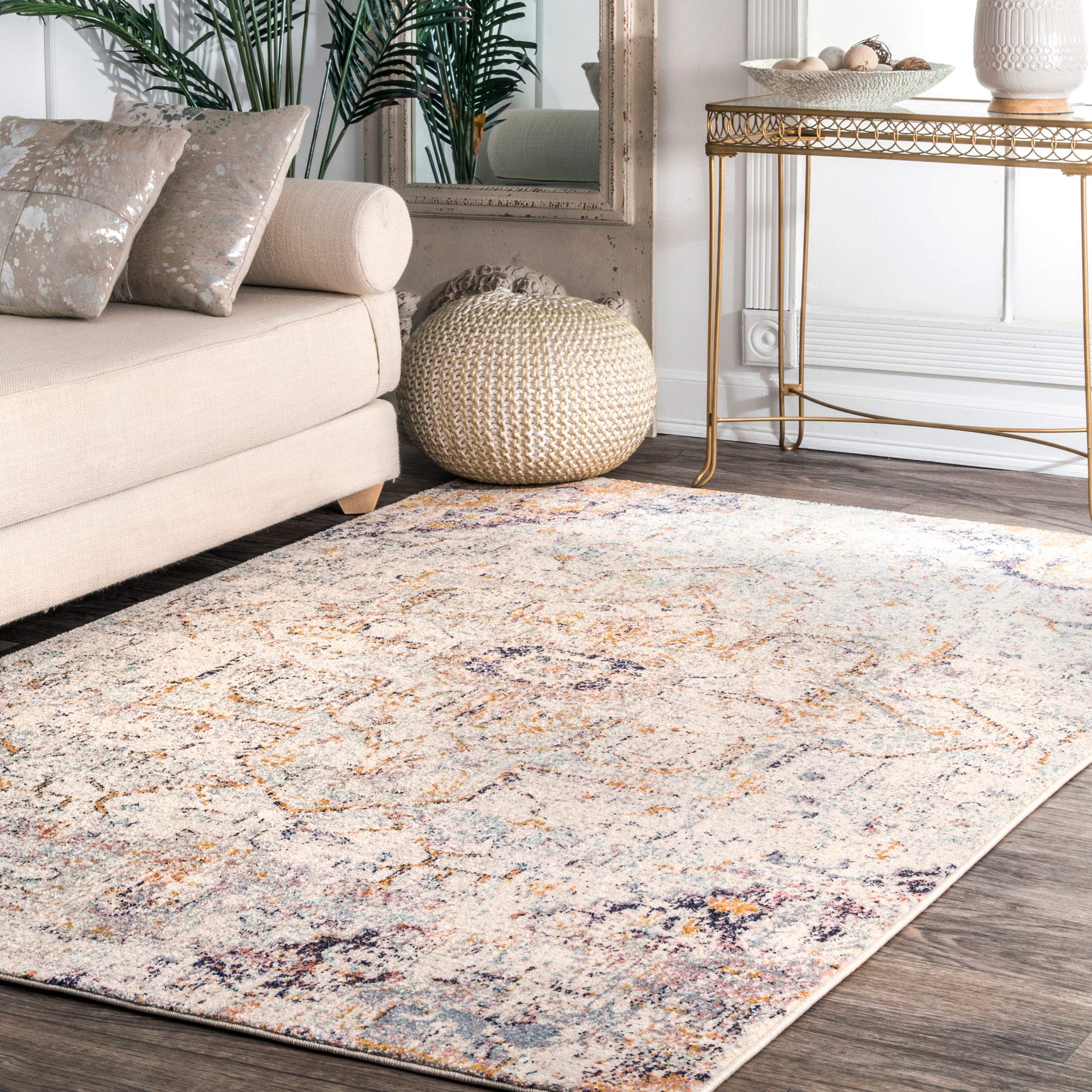 nuLOOM Rosette Vintage Tribal Area Rug 3' x 5' Blush Pink - Boho Chic Living Room Bedroom Decor