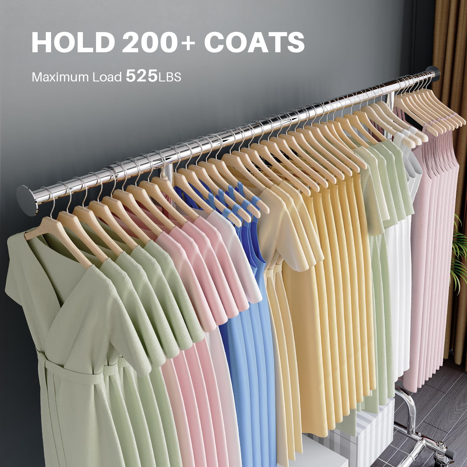HOKEEPER Heavy Duty Rolling Garment Rack - 525LBS Capacity, Collapsible Commercial Clothing Rack with Wheels for Hanging Clothes | Perfect for Retail Stores, Boutiques, Closets & Laundry Rooms