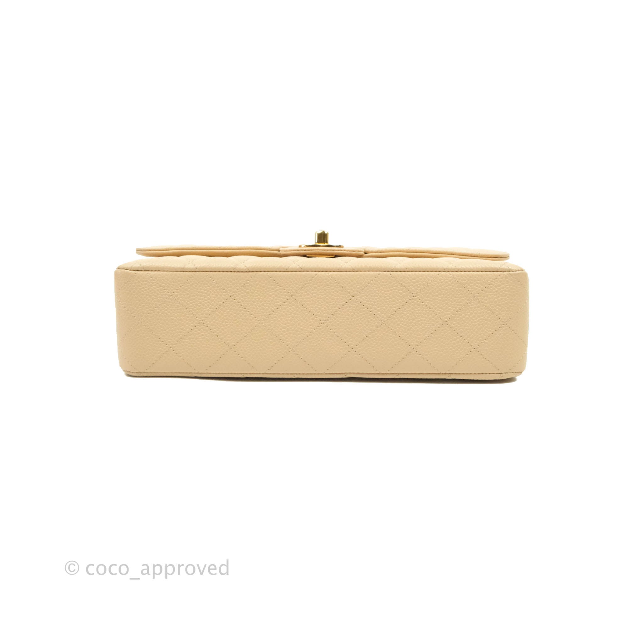 Chanel Classic Medium Double Flap Bag Quilted Beige Caviar Leather with Gold Hardware - Luxury Designer Handbag for Women, Perfect for Work, Date Night & Special Occasions