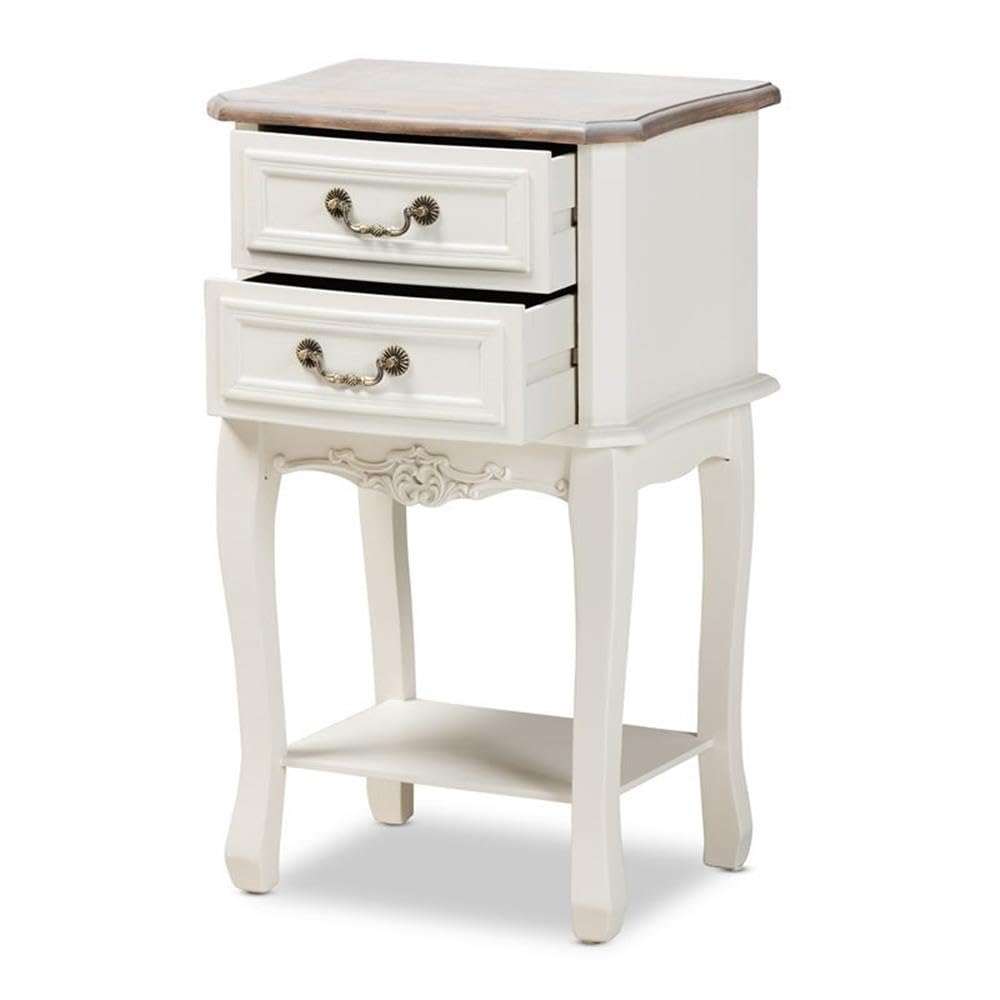 BOWERY HILL White Oak Wood Nightstand with 2 Drawers - Modern Bedside Table for Bedroom, Living Room, or Office Storage