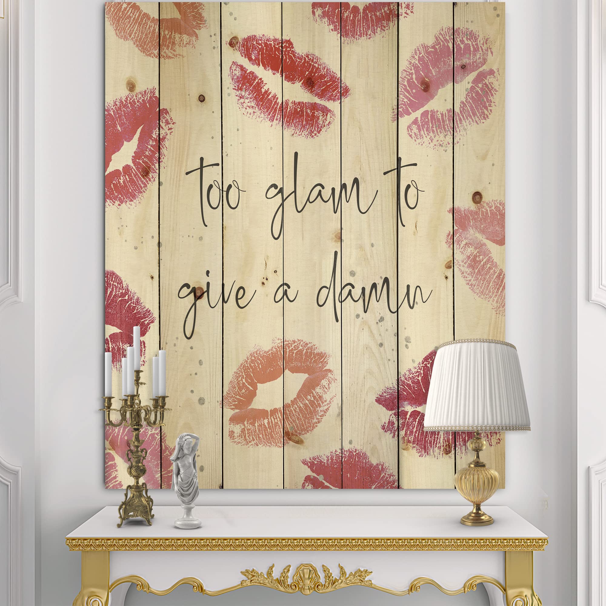 DesignQ Glam Chic Accents VII Traditional Wood Wall Decor - Red Wood Wall Art - Large Fashion Wood Panels Printed on Natural Pine - Home & Office Decoration - Living Room, Bedroom, Dining Room Wall Art