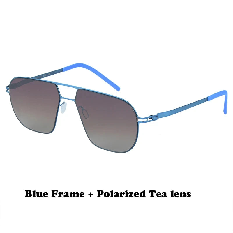 Aimee Men's Full Rim Oval Double Bridge Screwless Titanium Sunglasses 19140 - Lightweight Polarized UV Protection for Driving, Outdoor Sports & Fashion Accessories