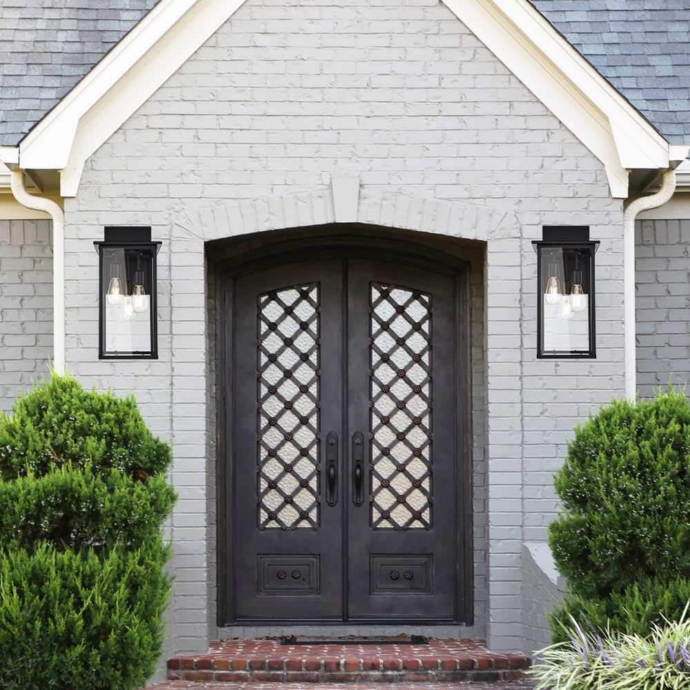 3-Lights Black Outdoor Wall Sconce Lantern with Clear Glass Shade - Waterproof Exterior Wall Mount Lighting for Porch, Garage, Hallway & Patio - Durable Weatherproof Outdoor Light Fixtures for Home & Garden