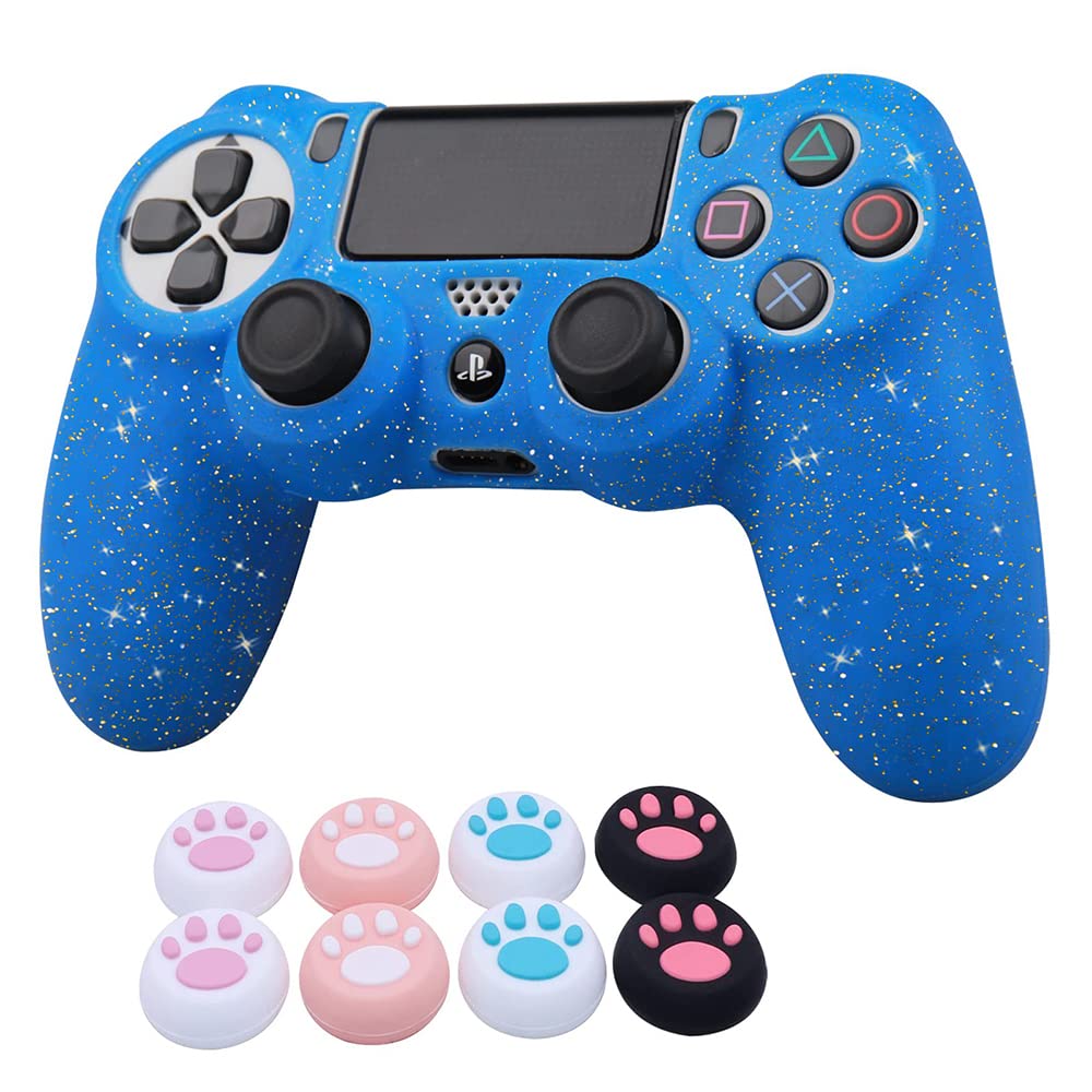 ROTOMOON PS4 Glitter Silicone Controller Skins - 8 Thumb Grips & L2 R2 Trigger Protector - Sweat-Proof Anti-Slip Cover for Playstation 4 Slim/Pro Controller - Perfect for Gaming, Streaming & Long Play Sessions