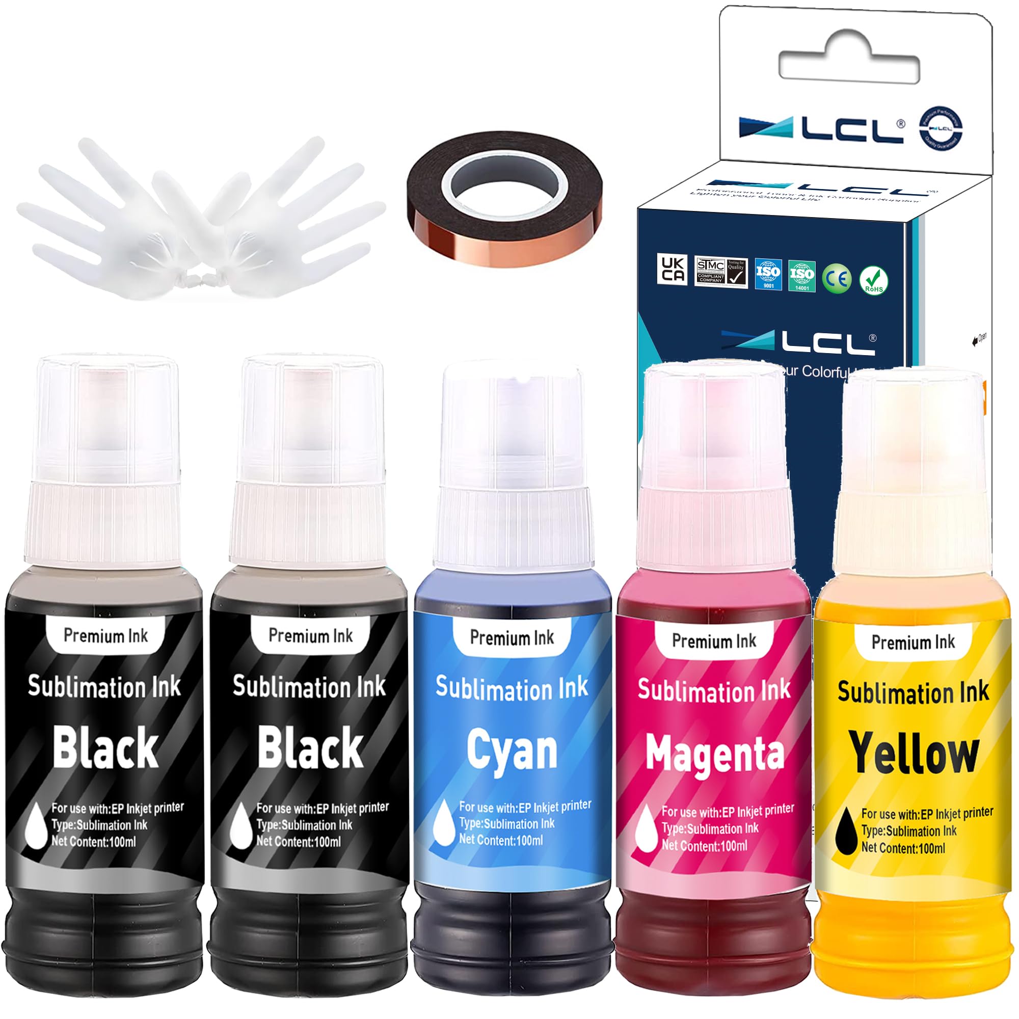 5x100ML Sublimation Ink Refill for Epson Printers - Heat Transfer for Mugs & T-Shirts