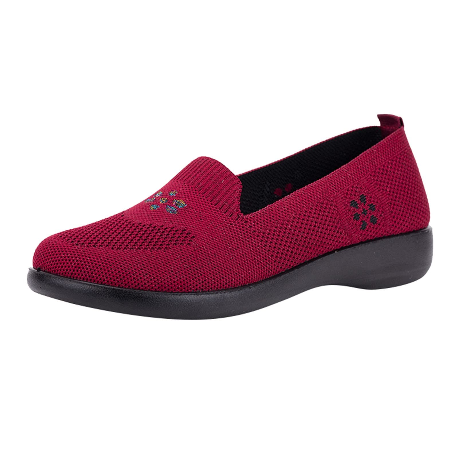 **AODONG Women's Breathable Ethnic Style Walking Shoes - Fashion Flat Casual Dance Shoes for Women - Hollow Design for Comfort - Perfect for Walking, Dancing & Everyday Wear - Red**