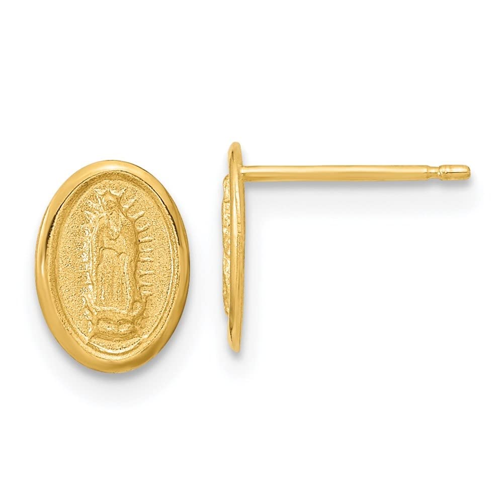 14K Yellow Gold Our Lady of Guadalupe Post Stud Earrings for Women - Religious Jewelry, Catholic Gifts, Fine Polished Gold Ear Studs - Perfect for Church, Weddings & Everyday Wear