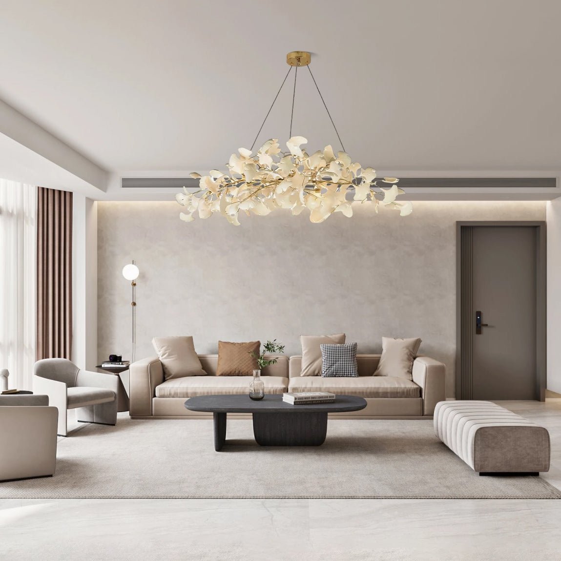 Elegant Ginkgo Leaf Chandelier - Modern Gold Ceiling Light Fixture with Crystal Accents for Dining Room, Living Room & Bedroom Decor