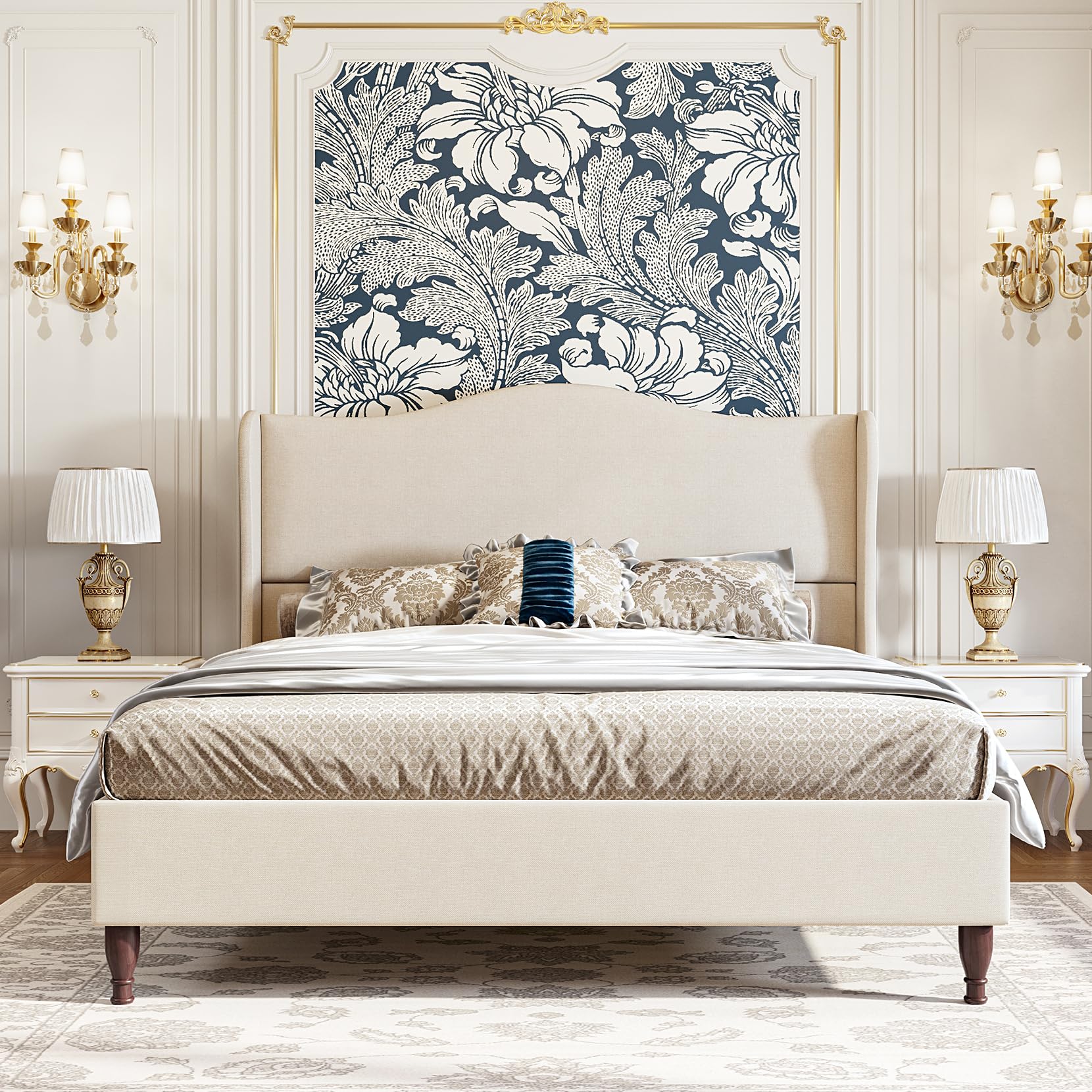 Queen Size Upholstered Platform Bed Frame with 51