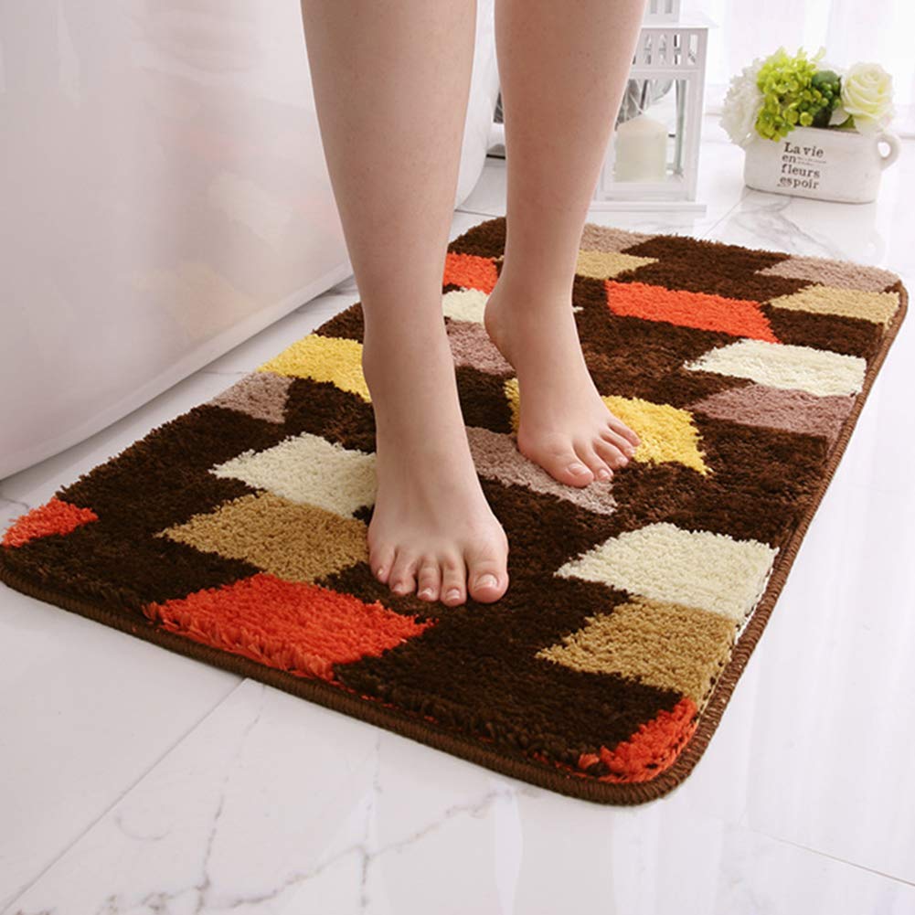 VCTOPS Non-Slip Microfiber Bath Mat - Super Absorbent Soft Shaggy Bathroom Rug, Plush Floor Mat for Bathroom & Shower (Coffee, 16x24 Inches) - Perfect for Bathroom Safety and Comfort, Kids & Elderly Friendly
