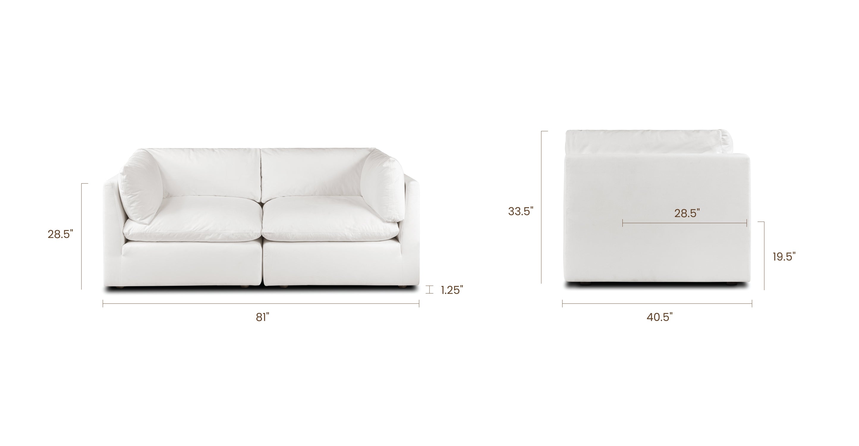 2-Seat Davos Modular Sofa - Modern Sectional Couch for Living Room, Lounge & Small Spaces