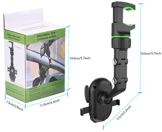 360° Adjustable Rearview Mirror Car Mount Phone Holder - Universal Multifunctional Pop Cell Phone Cradle for iPhone, Samsung & GPS - Perfect for Driving, Navigation & Hands-Free Calls (Grey)