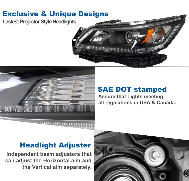 2013-2015 Honda Accord Sedan 4DR Black Projector Headlights - High Performance LED Headlamps for Night Driving & Enhanced Visibility