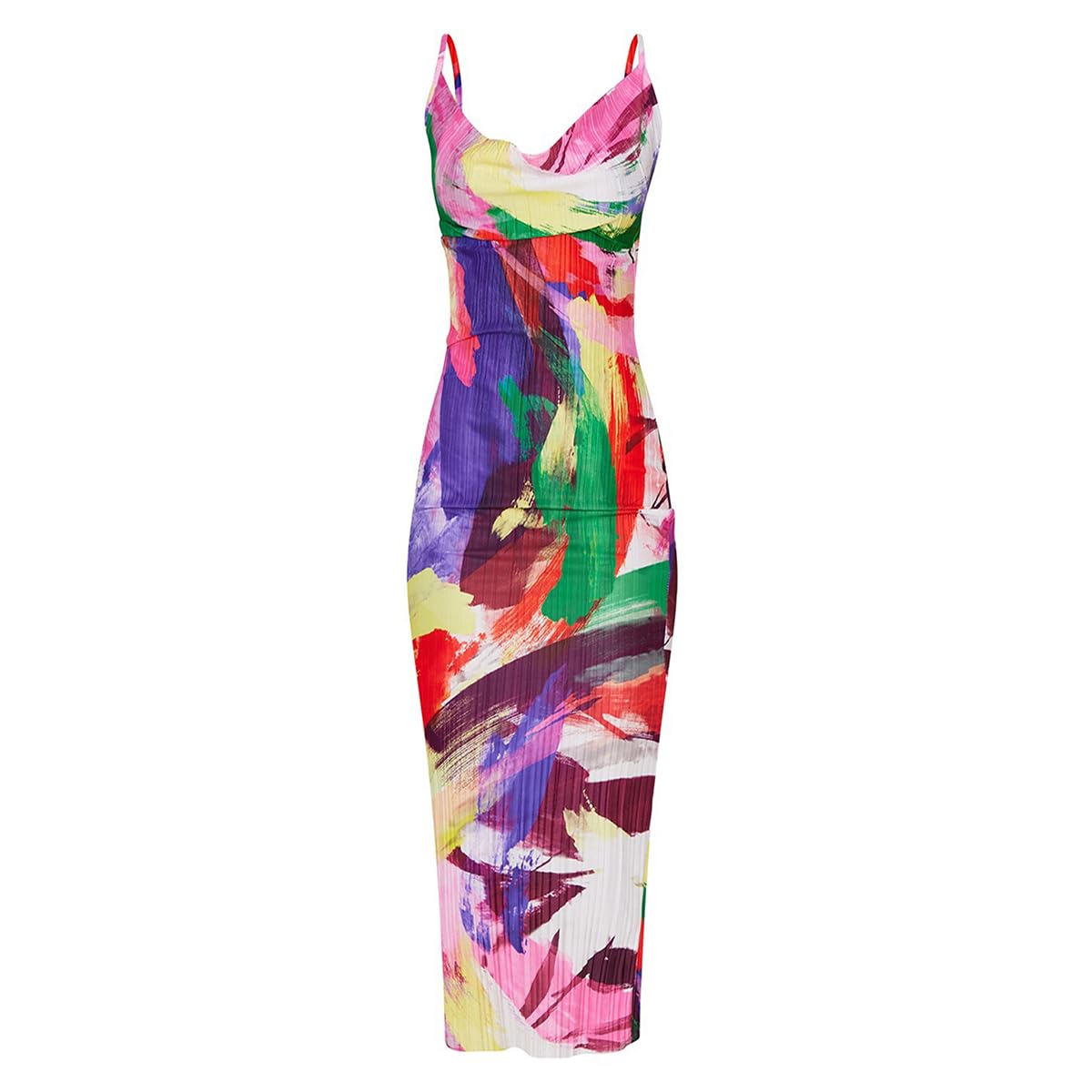 VECVOC Women's Cowl Neck Maxi Dress with Sexy Strap Shoulder & Pleated Design - Elegant Spring Summer Wedding Guest Dress for Beach Party, Cocktail Event & Special Occasions