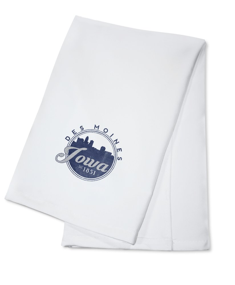Des Moines Iowa Skyline Seal Blue 100% Cotton Tea Towel - Decorative Hand Towel for Kitchen, Home Decor & Gift - Perfect for Dish Drying, Decor & Housewarming Presents