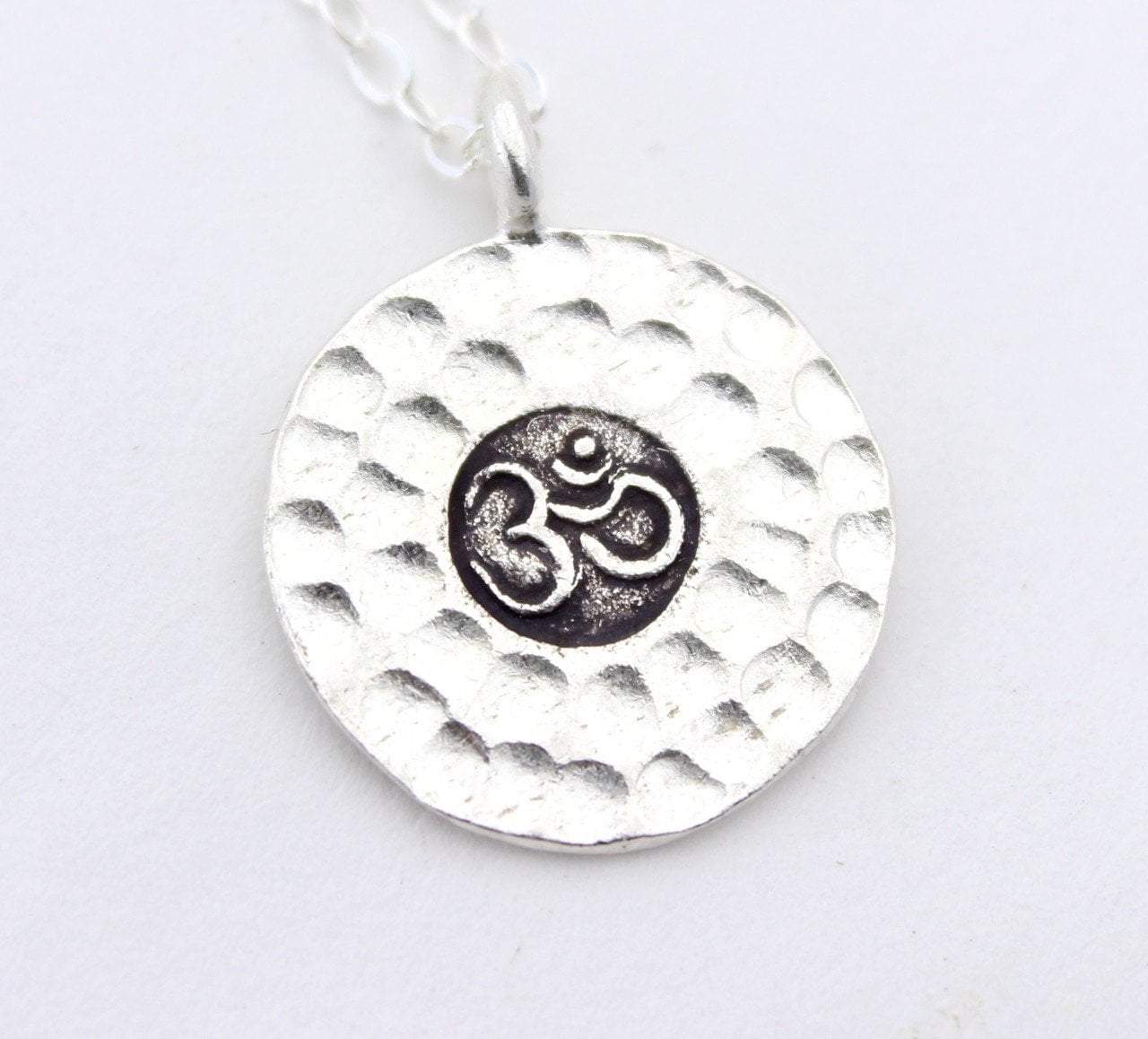 Hand Hammered Silver OM Pendant Necklace - Spiritual Meditation Yoga Jewelry for Women - Perfect for Yoga Practice, Meditation & Mindful Living
