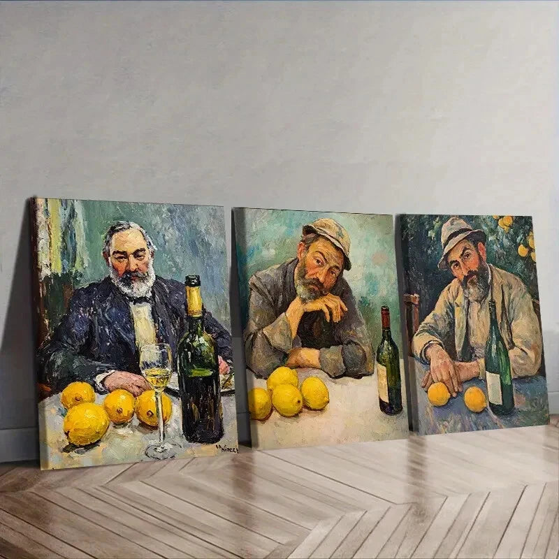 3-Piece Drunk Man Trio With Lime Wall Art Set - Framed Canvas 40x60cm (16x24in) - High Quality Australian Made Prints - Ready to Hang for Home, Bar, or Office Decor