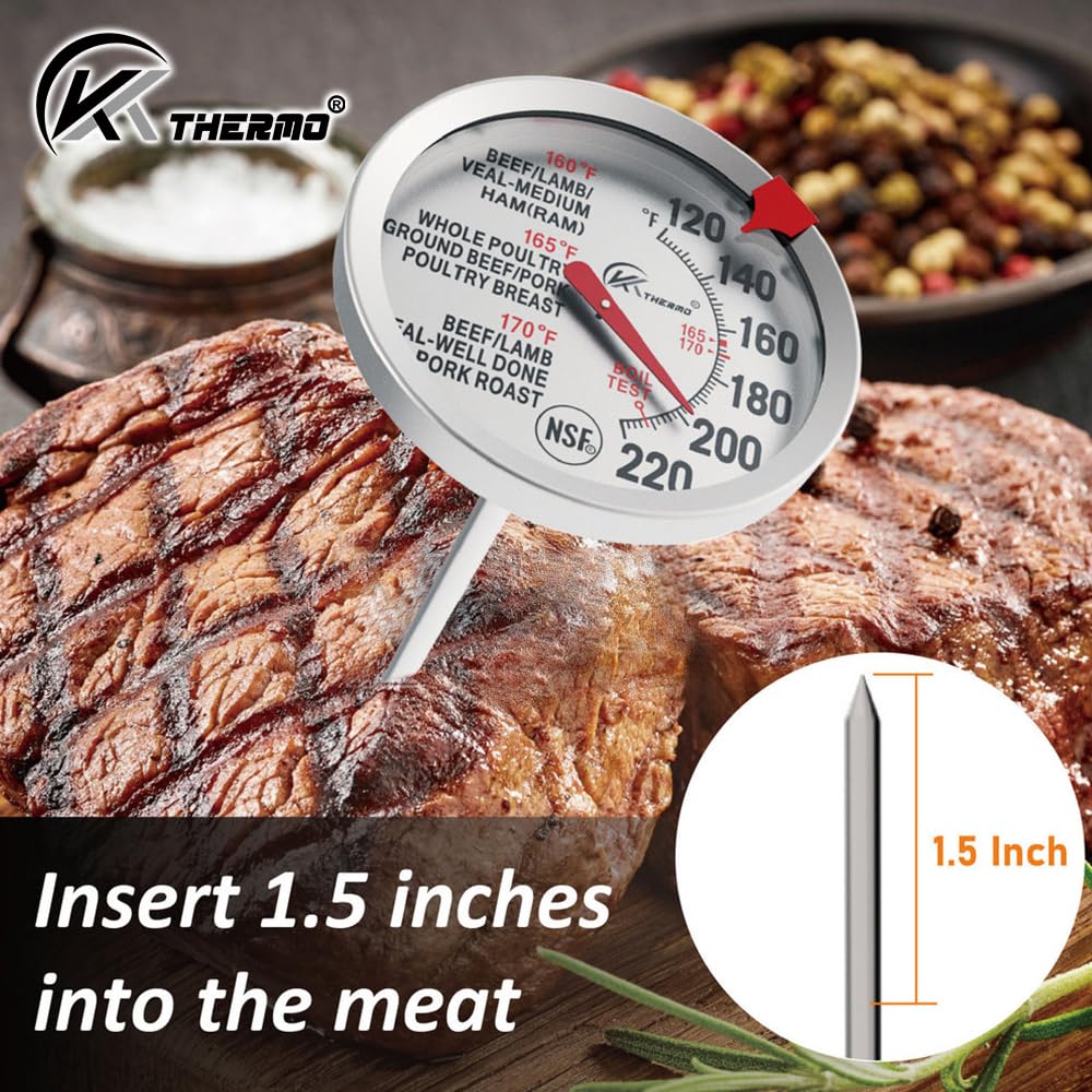 2 Pack KT THERMO Meat Thermometer - 2.5 Inch Stainless Steel Dial, Waterproof & Oven Safe - Instant Read BBQ Grill Thermometer for Cooking Steak, Turkey, Chicken - Perfect for Grilling, Baking, and Roasting
