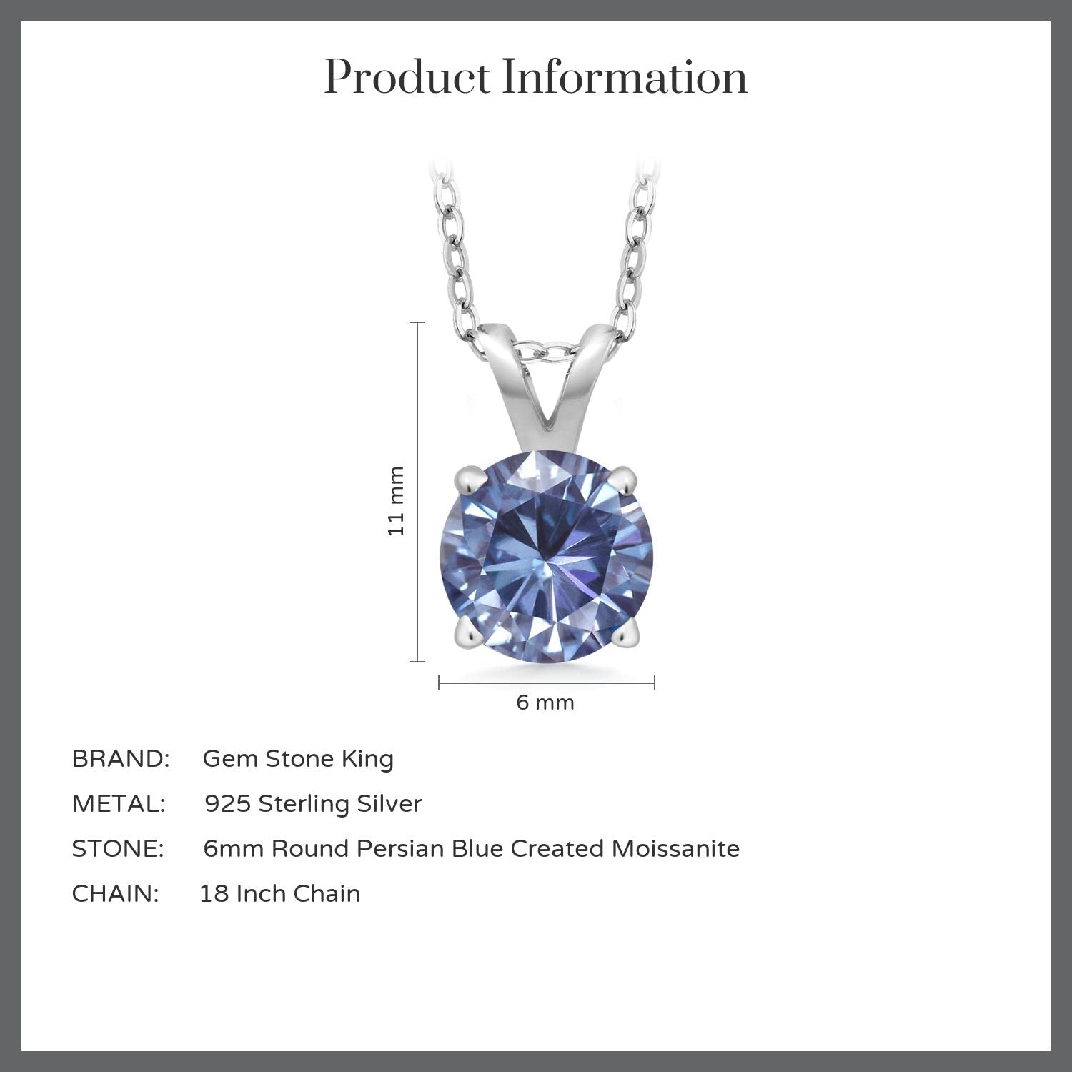 Gem Stone King 925 Sterling Silver 6MM Round Birthstone Solitaire Pendant Necklace for Women - 4-Prong Setting with 18 Inch Silver Chain | Perfect Gift for Birthday, Anniversary & Mother's Day