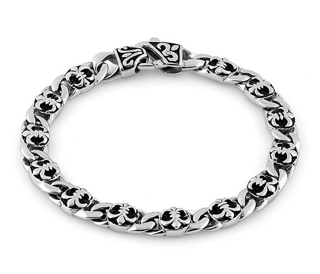 Elegant Stainless Steel Fleur de Lis Link Bracelet for Women - French Inspired Jewelry Gift for Her - Perfect for Weddings, Parties & Everyday Wear