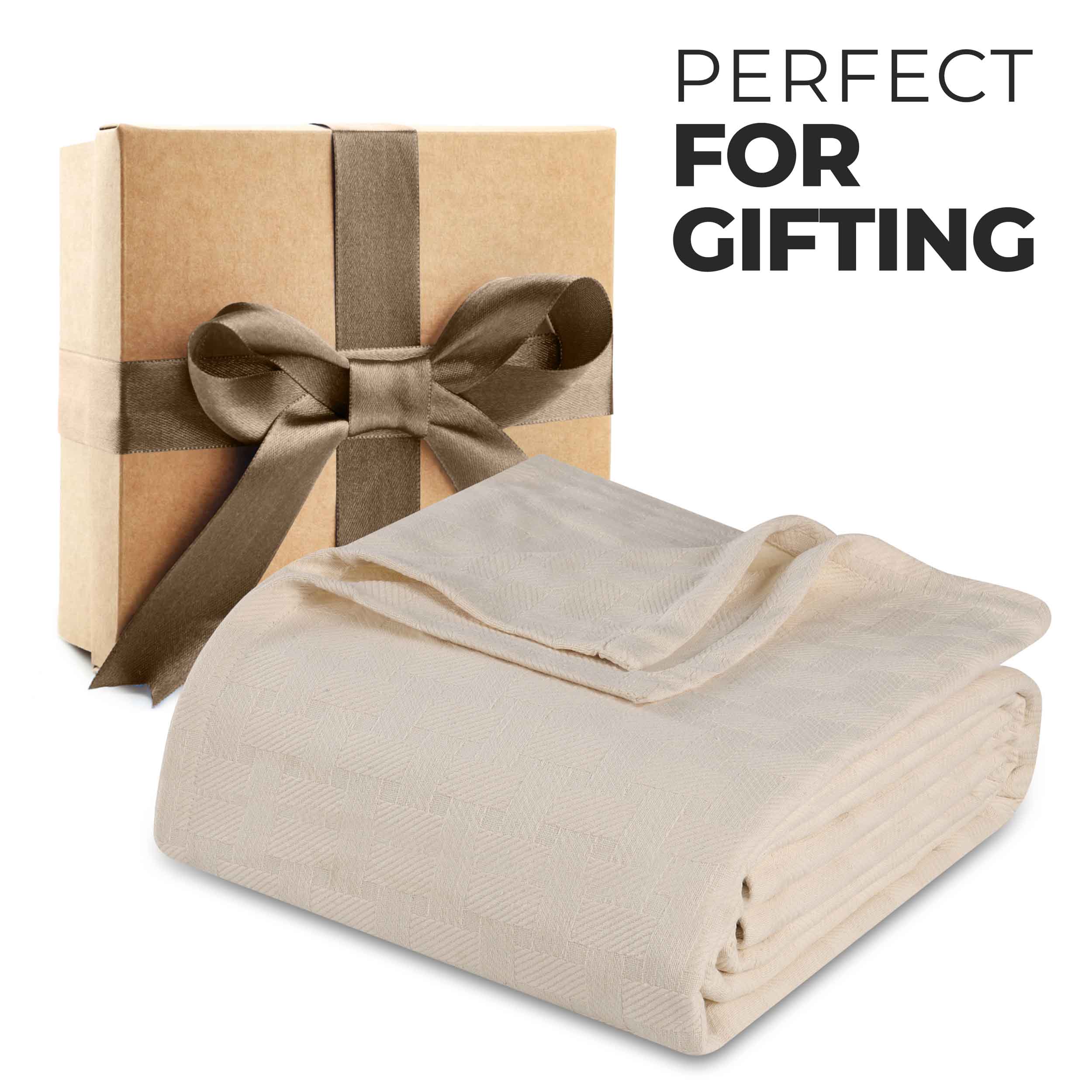 Soft Basketweave All-Season Cotton Bed Blanket & Sofa Throw - Lightweight Breathable Blanket for Bedroom, Living Room, Travel and Outdoor Use