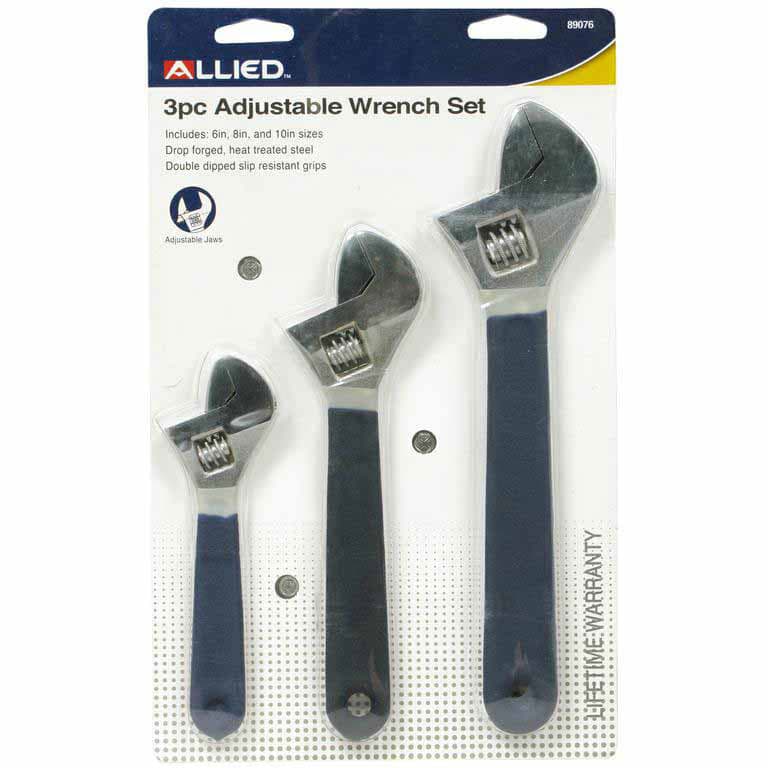 Allied 89076 3-Piece Adjustable Wrench Set - Professional Steel Wrench Kit for Plumbing, Automotive & DIY Home Repairs