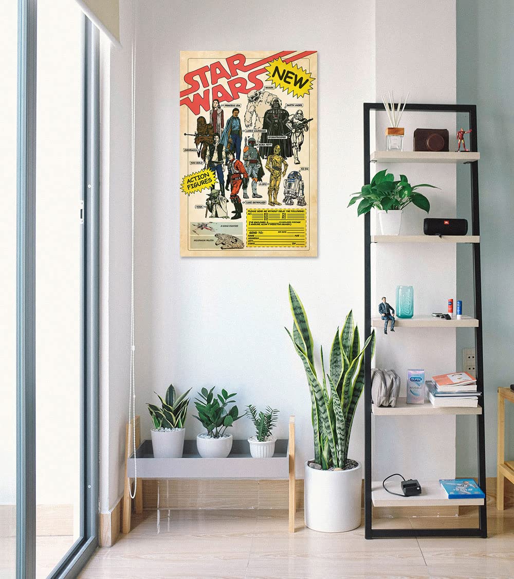 Star Wars Movie Poster 24x36 Inches - Darth Vader, Han Solo & Luke Skywalker Action Figures Wall Art - Includes Clear Poster Hanger - Perfect for Bedroom, Game Room & Movie Theater Decor