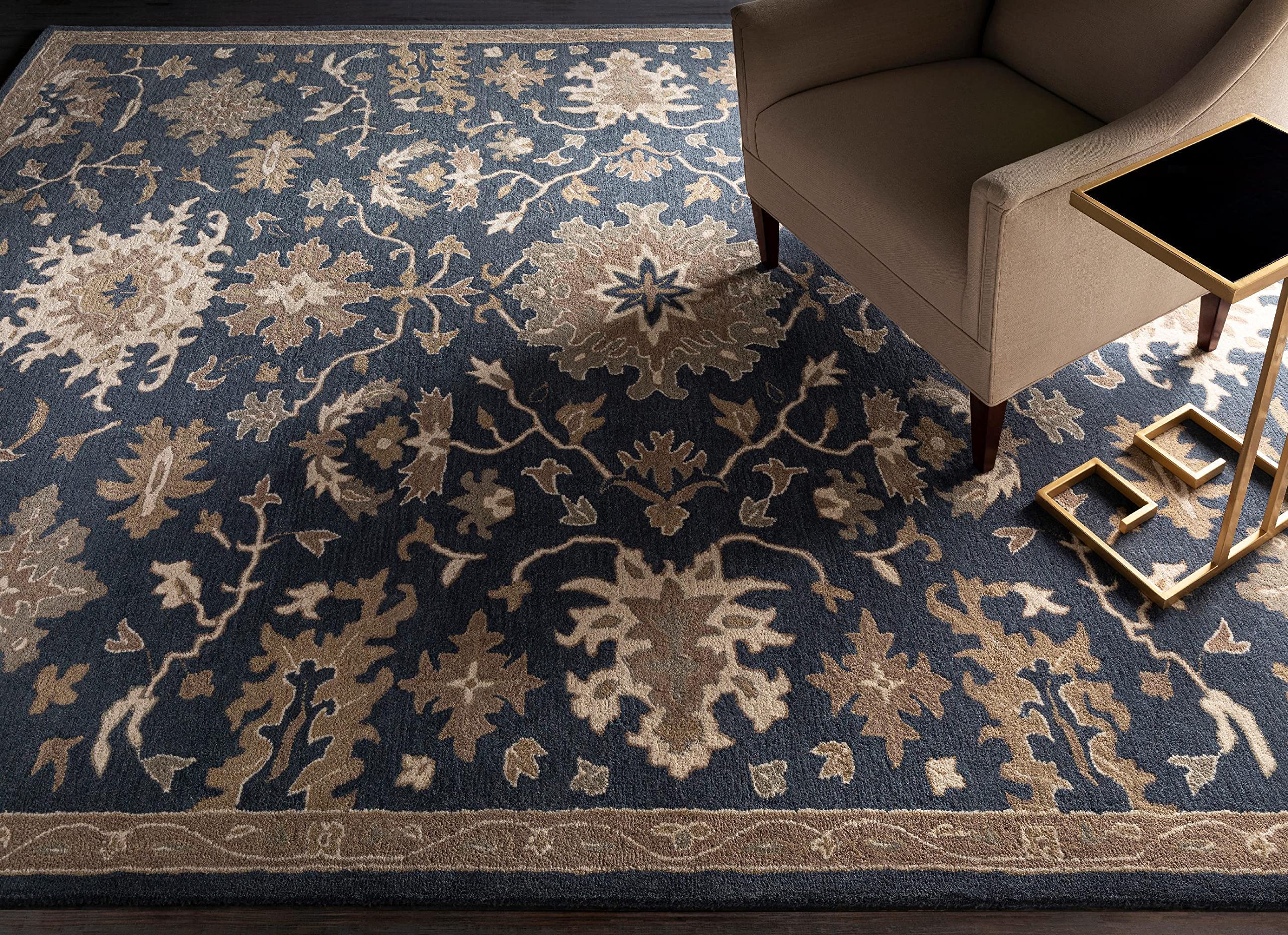 Mark&Day 6x6 Feet Traditional Navy Wool Area Rug - Soft Blue, Brown & Beige Square Carpet for Living Room, Bedroom, Kitchen - Perfect for Cozy Home Decor & High-Traffic Areas