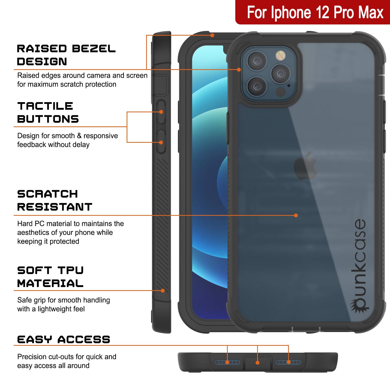 PunkCase iPhone 12 Pro Max Case [Spartan Series] Clear Rugged Heavy Duty Cover with Built-in Screen Protector | Ultra Slim 360 Full Body Protection for iPhone 12 Pro Max (2020, 6.7 Inch) - Shockproof & Anti-Scratch for Outdoor, Work, and Daily Use