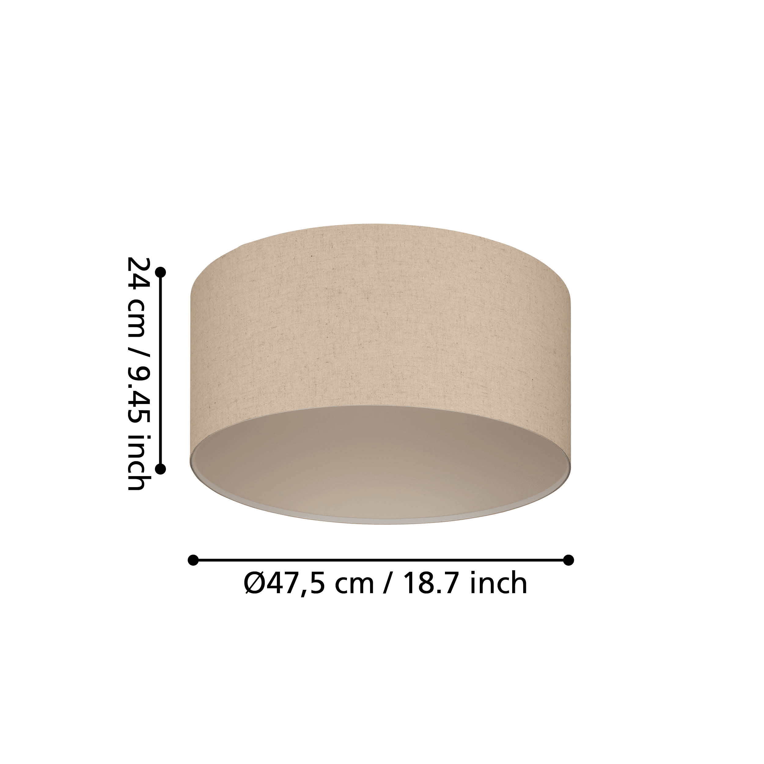 Eglo Feniglia Natural Linen Drum Shade Ceiling Flush Mount Light - Modern Farmhouse Pendant Lighting for Bedroom, Living Room & Dining Room