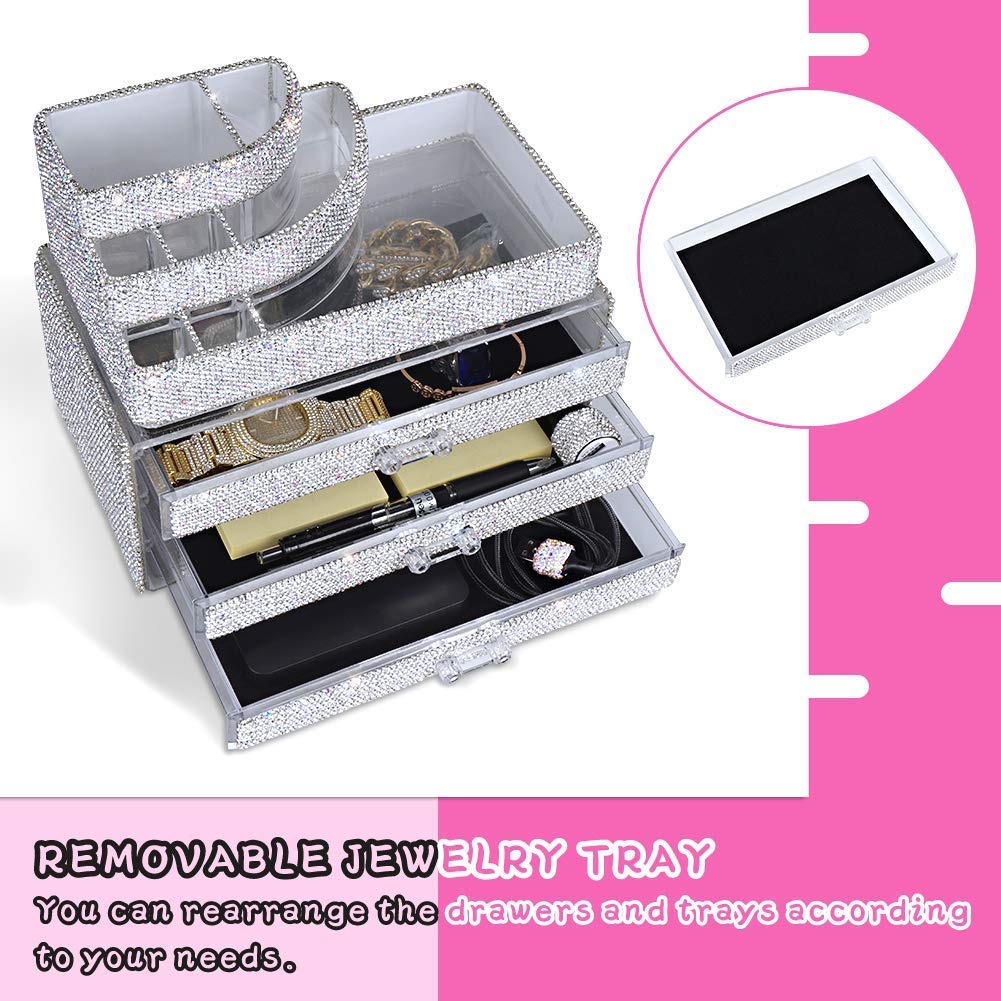 Crystal Pencil Holder & Makeup Organizer - Multi-Purpose Storage Box for Pens, Jewelry, Cosmetics | Perfect for Office, Vanity & Drawer Organization