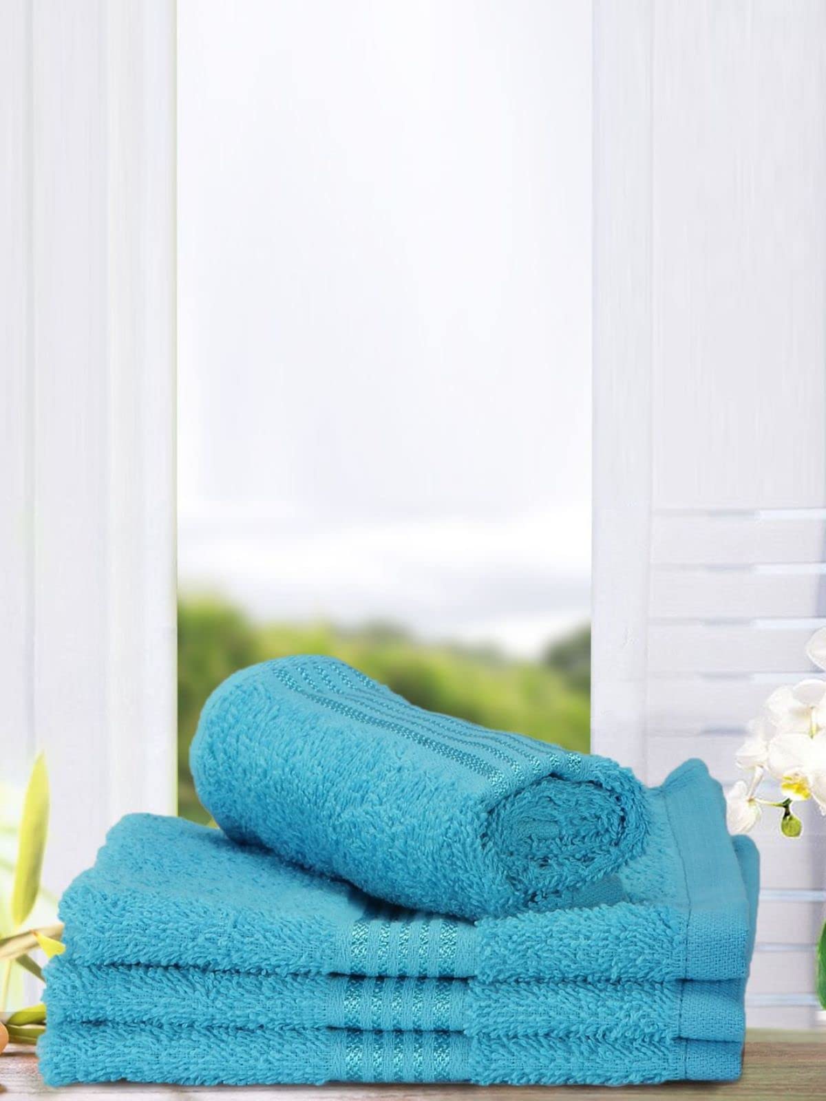 KOPA Quick Dry 100% Cotton Soft Terry Bath Towels - 4 Pack Face Towels for Men, Women & Kids | Super Absorbent, Lightweight, Odor Free | Perfect for Gym, Travel, Spa & Daily Use (Turquoise)