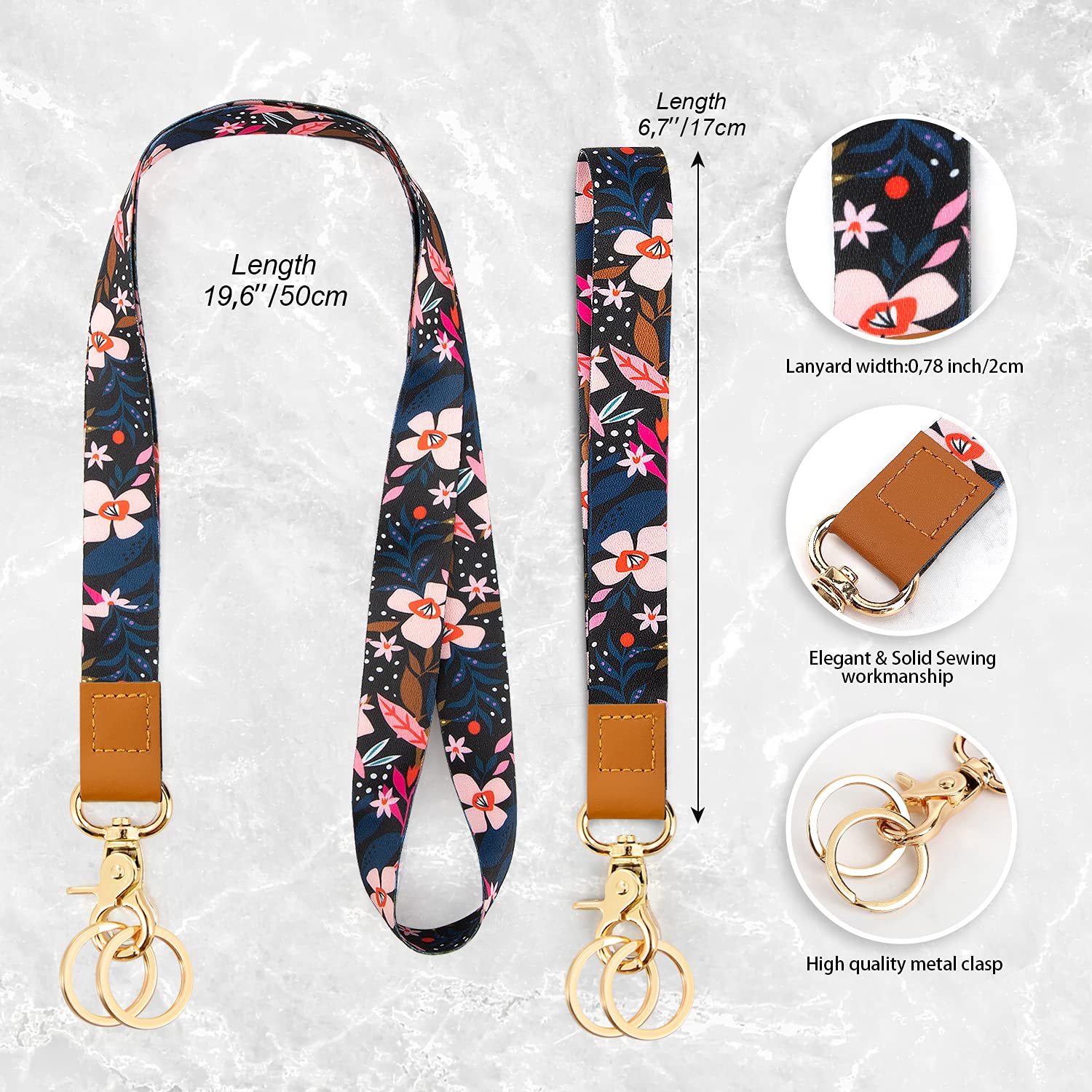 Colorful Flower Key Lanyards for Women & Kids - 2 Pack for ID Badge Keys - School & Office Use