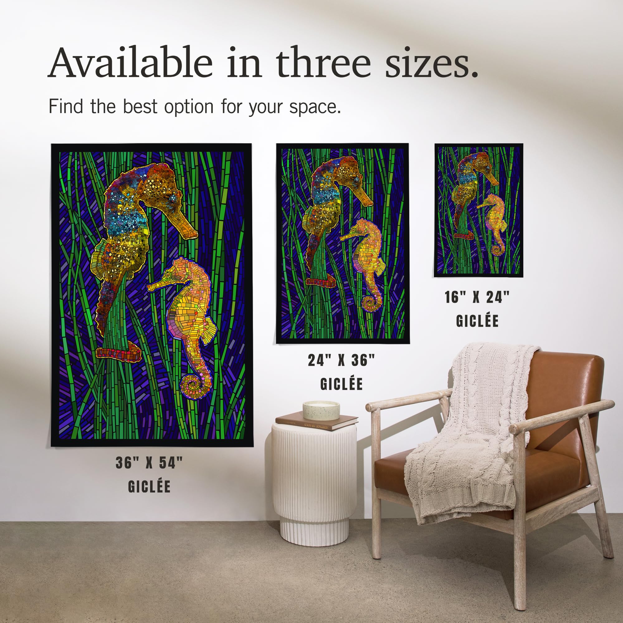 Lantern Press 16x24 Inch Seahorses Giclee Art Print - Paper Mosaic Wall Decor for Living Room, Bedroom & Office