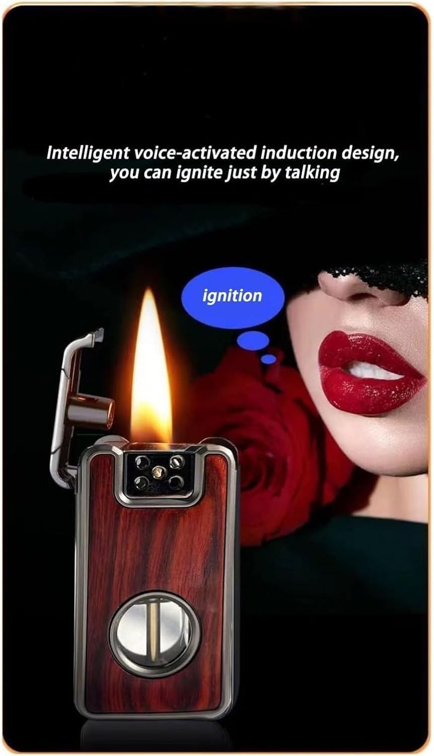 Vintage Windproof Kerosene Lighter with Voice Activation & Wood Inlay - Adjustable Soft Flame, Visible Oil Tank, Reusable Metal Lighter - Perfect Gift for Men, Camping, Hiking & Outdoor Adventures