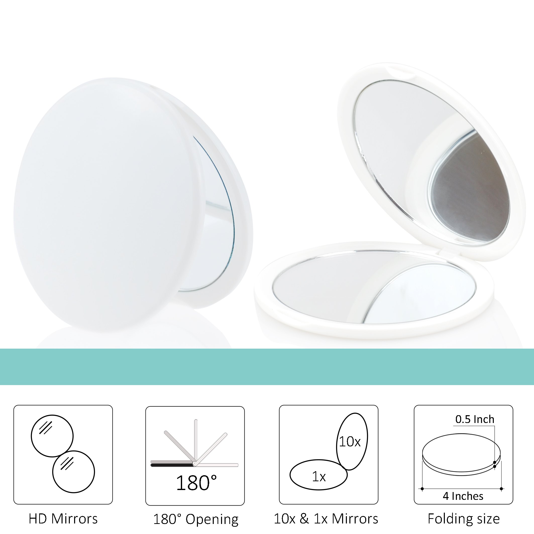 10x Magnification Makeup Mirror with Dual-Sided Design - Portable Compact Vanity Mirror for Travel, Home & Professional Makeup Application (White)