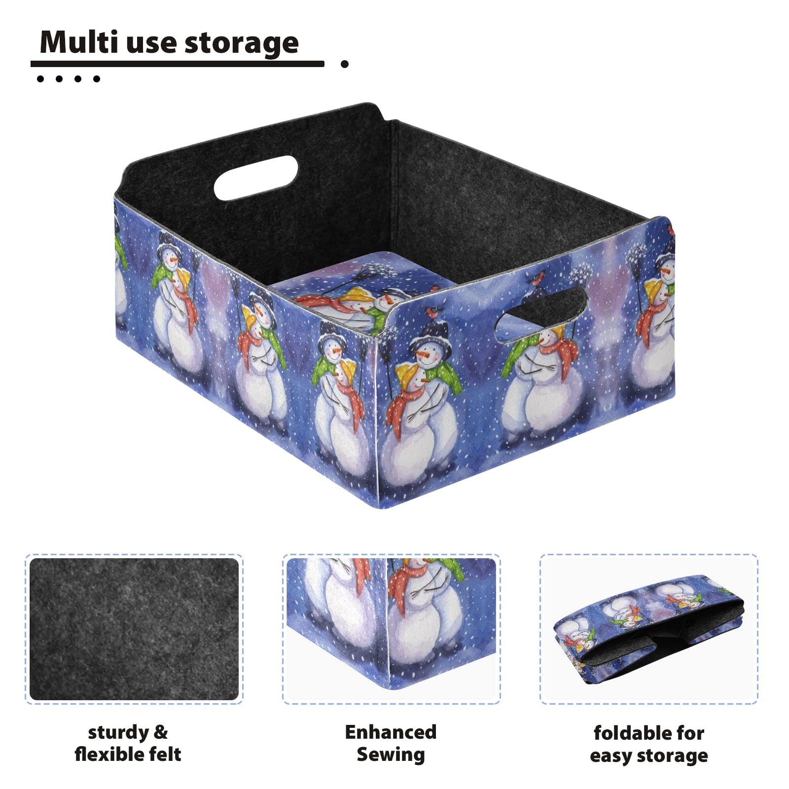 Mr. & Mrs. Snowman Watercolor Desk Organizer Tray - Blue Rectangular Felt Storage Plate for Jewelry, Vanity & Counter Organization | Foldable Detachable Valet Tray for Home, Office & Gift Giving