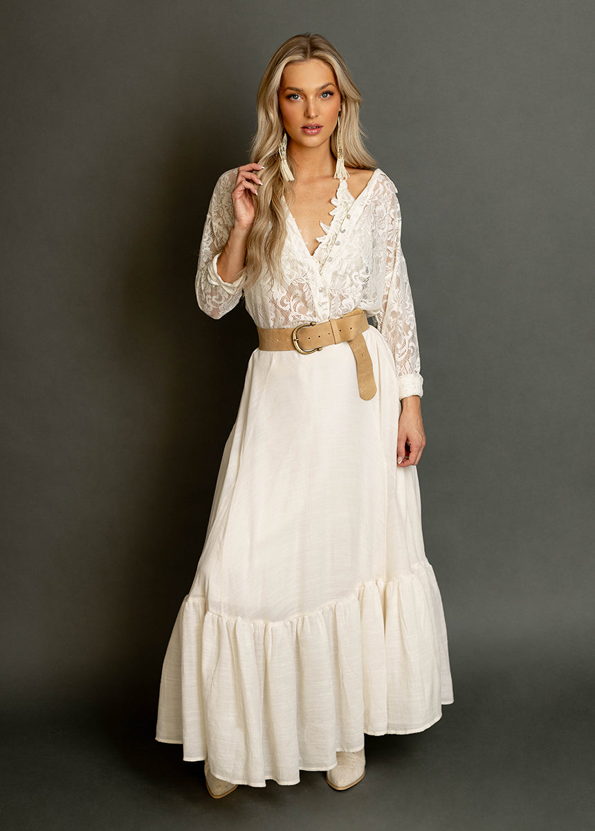 Annah Cream Skirt - Women's Flowy Midi Skirt for Casual & Office Wear | Perfect for Summer Outfits, Date Nights & Work Attire