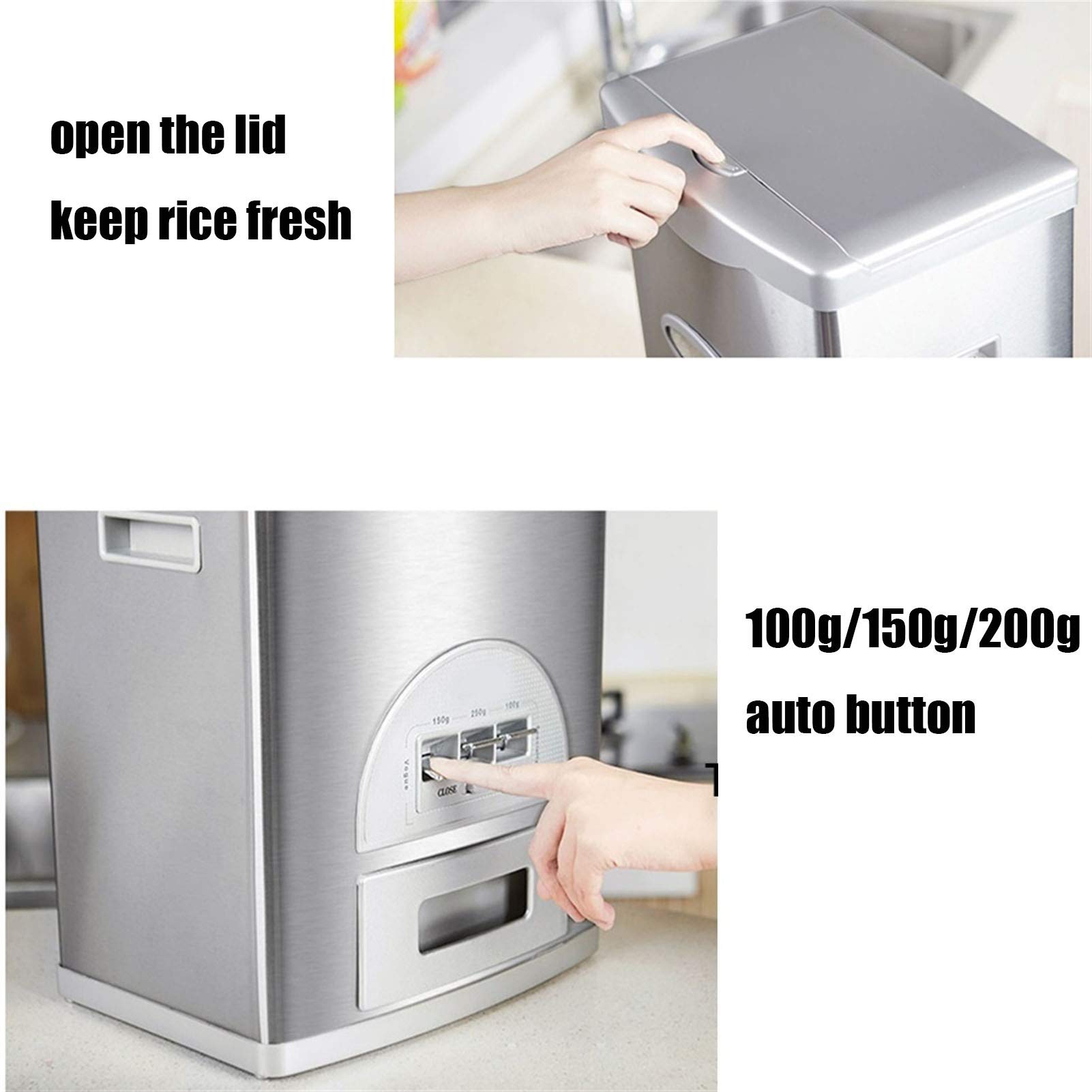 Premium Stainless Steel Rice Dispenser - 20KG/44LB Automatic Food Storage Container for Kitchen Pantry Organization | Airtight & Durable Design for Rice, Grains, Cereal | Perfect for Restaurants, Cafes & Home Use
