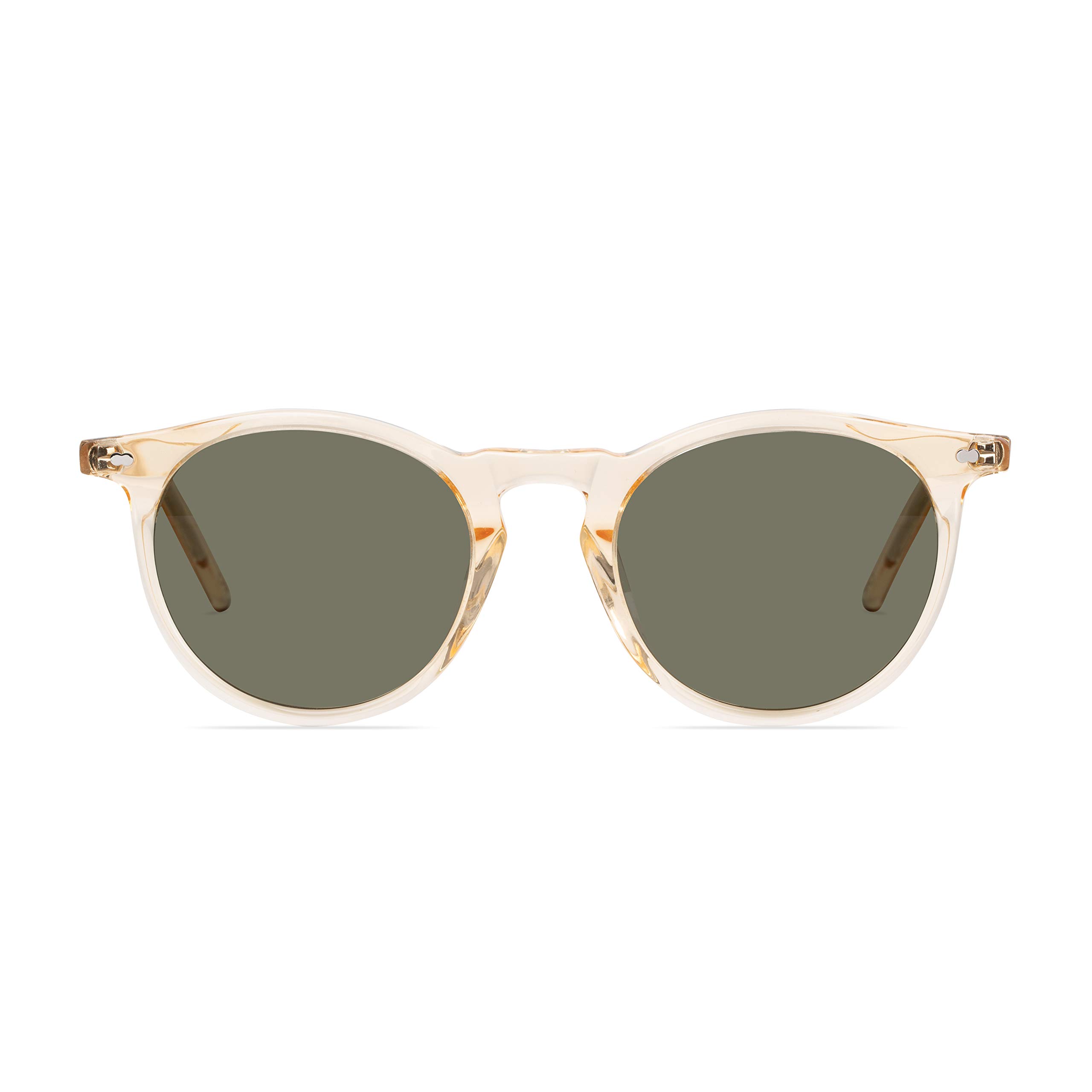 Christopher Cloos Paloma Champagne Round Polarized Sunglasses for Men & Women - UV Protection Unisex Fashion Shades with Case - Perfect for Driving, Beach & Outdoor Activities