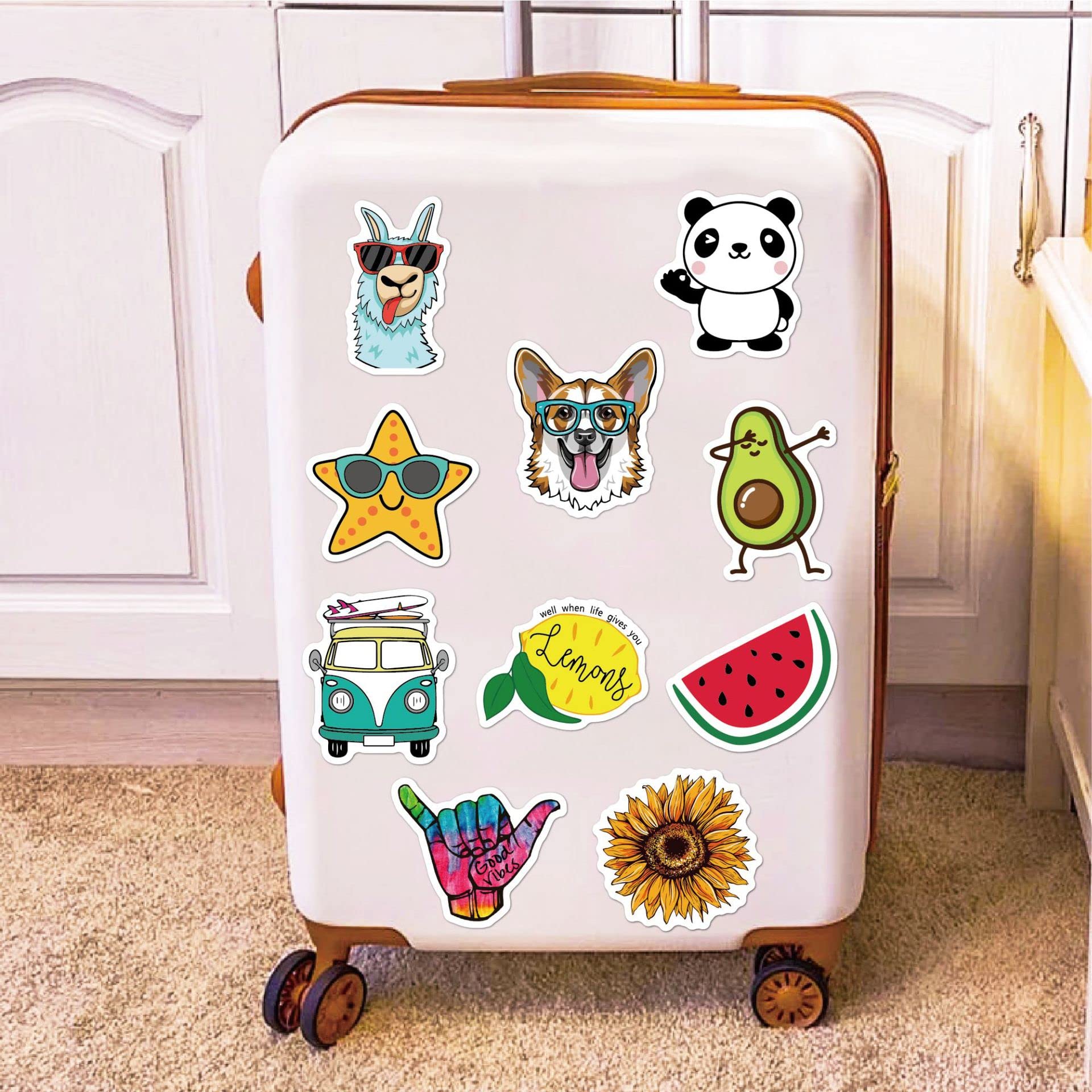 100 Pcs Waterproof Vinyl Stickers - Cute Animal, Floral & Nature Designs - Perfect for Laptop, Phone, Luggage Decoration - Great for Party Favors, Goodie Bags & DIY Crafts - Positive Vibe Motivational Stickers for Kids & Adults