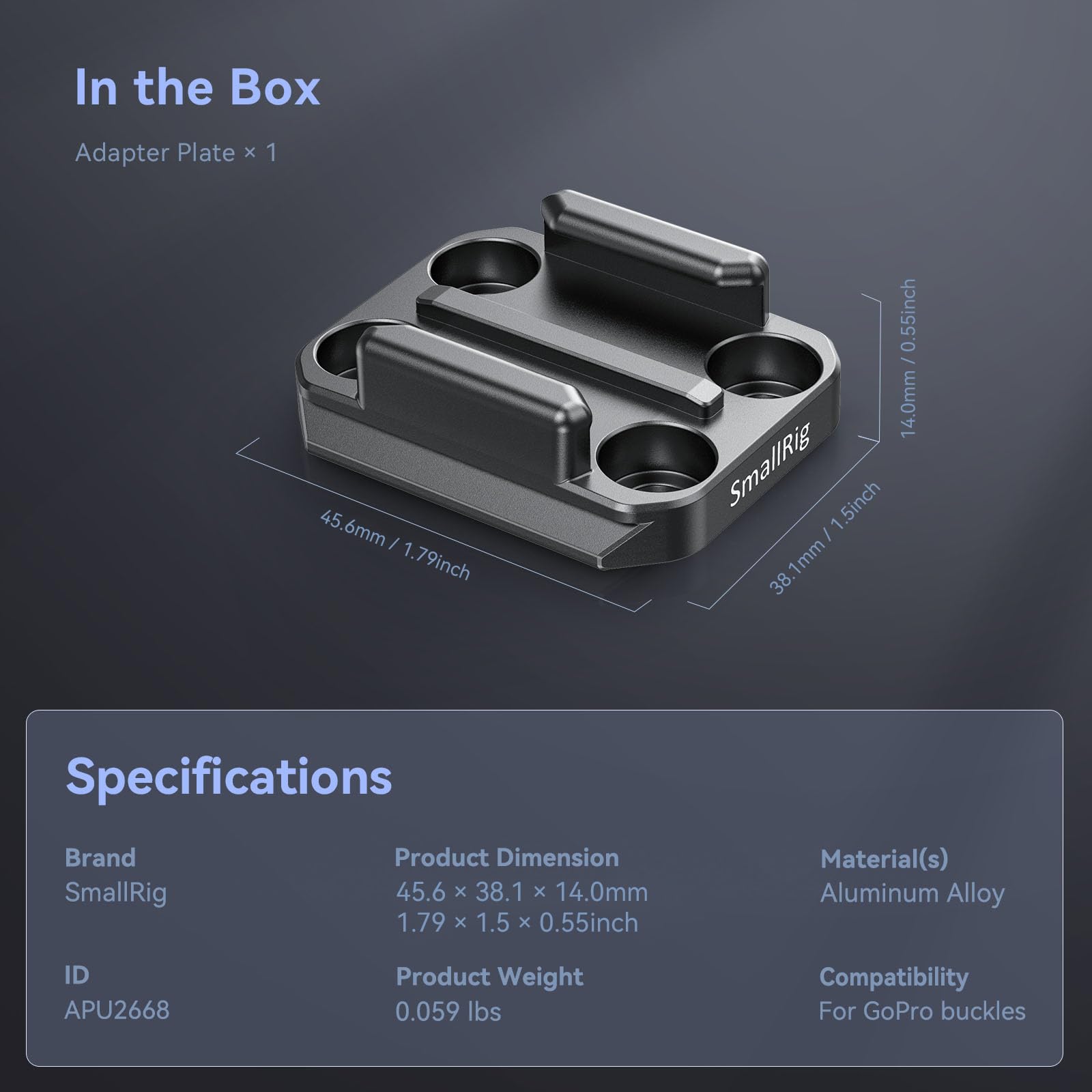 SMALLRIG Quick Release Tripod Adapter for GoPro Hero 11/10/9/8/7/6/5 - Arca Compatible Ball Joint Buckle with 1/4