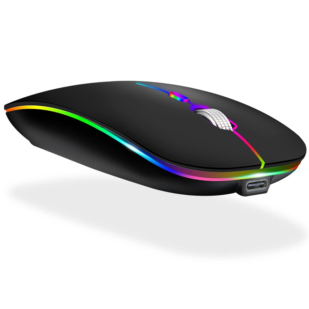 KLO Bluetooth Wireless Mouse for MacBook, MacBook Air, MacBook Pro, iPad, Laptop, Notebook, PC & Chromebook - Slim LED Optical Mouse (Black) - Perfect for Office Work, Home Use & Travel