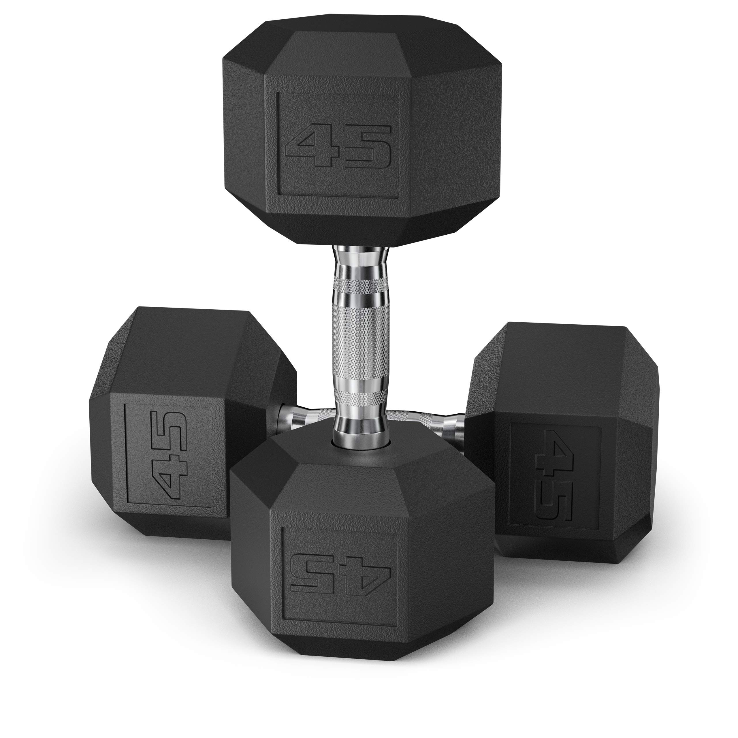 Premium Black Coated Hex Dumbbell Weights - 10/15/20/25/30 LB Set for Home Gym, Strength Training & CrossFit - Durable Cast Iron with PVC Coating for Floor Protection & Comfort Grip - Perfect for Weightlifting, HIIT Workouts & Functional Fitness