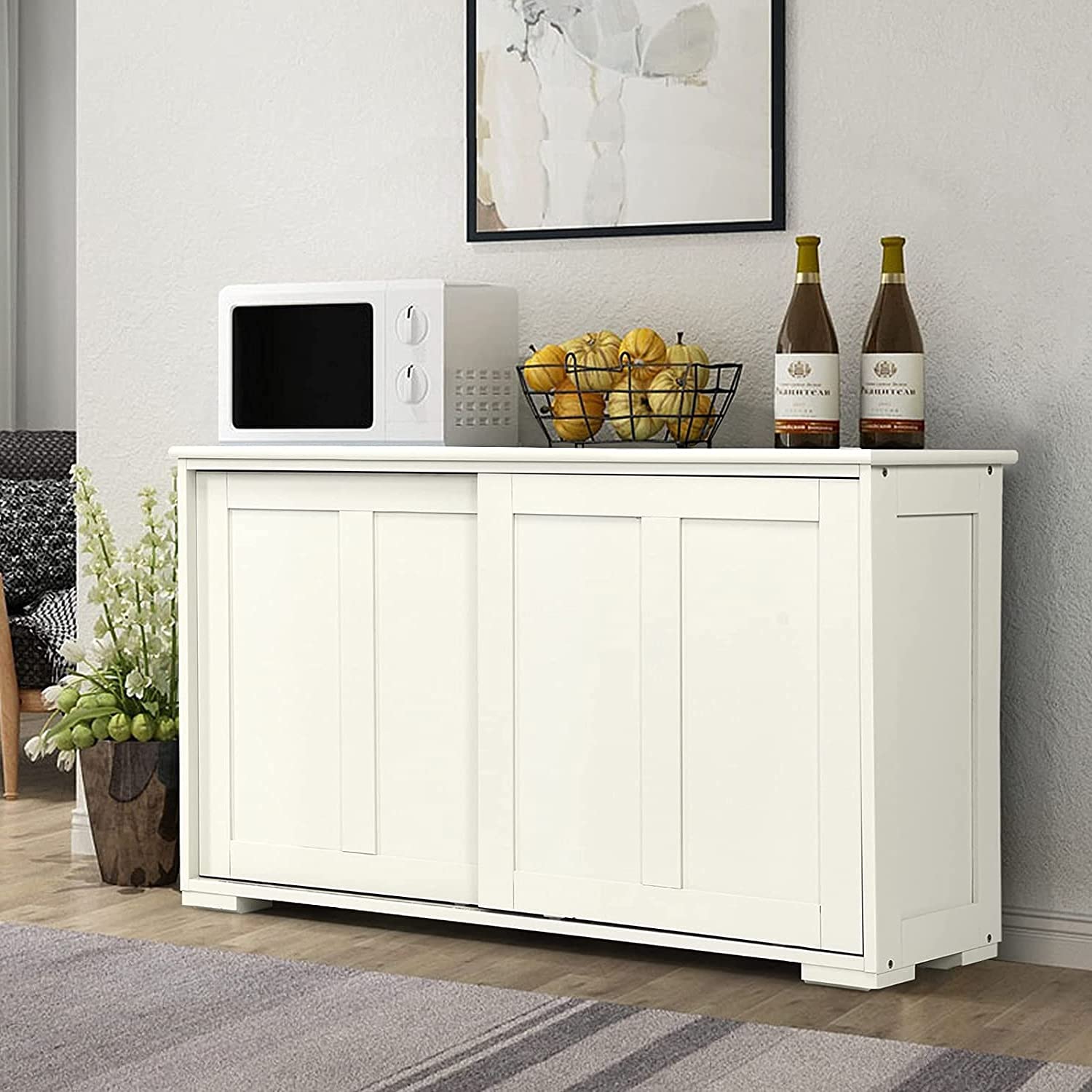 Salches Stackable Kitchen Storage Sideboard Buffet Cabinet with Adjustable Shelf & Smooth Sliding Doors - White Cupboard Organizer for Dining Room, Living Room, Entryway, Bathroom | Perfect for Home Organization & Space Saving