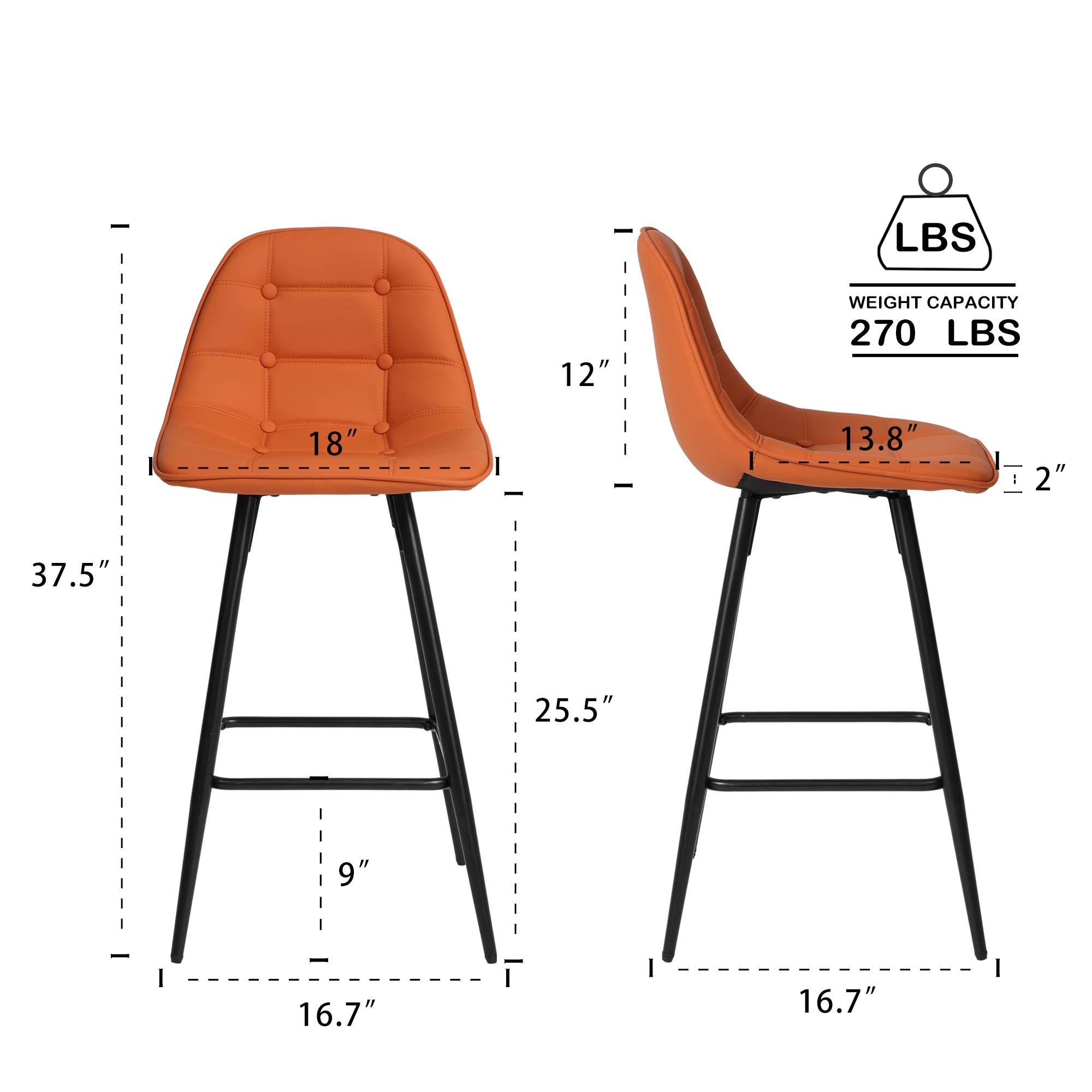 Modern Metal Counter Stools Set of 2 with Backrest & Footrest - 25.5