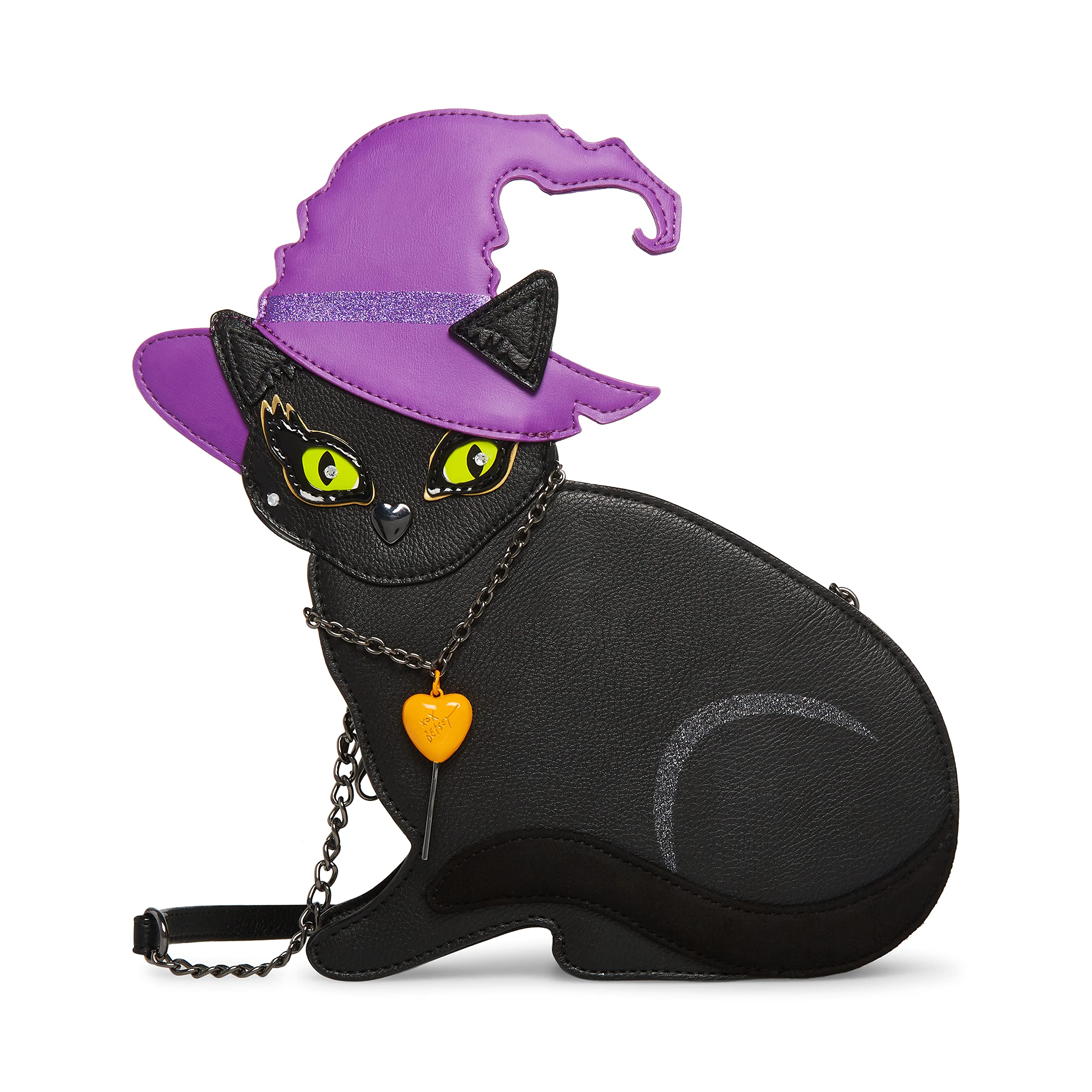 Betsey Johnson Black Cat Crossbody Purse with Necklace - Stylish Gothic Handbag for Women, Perfect for Halloween, Parties, and Everyday Fashion