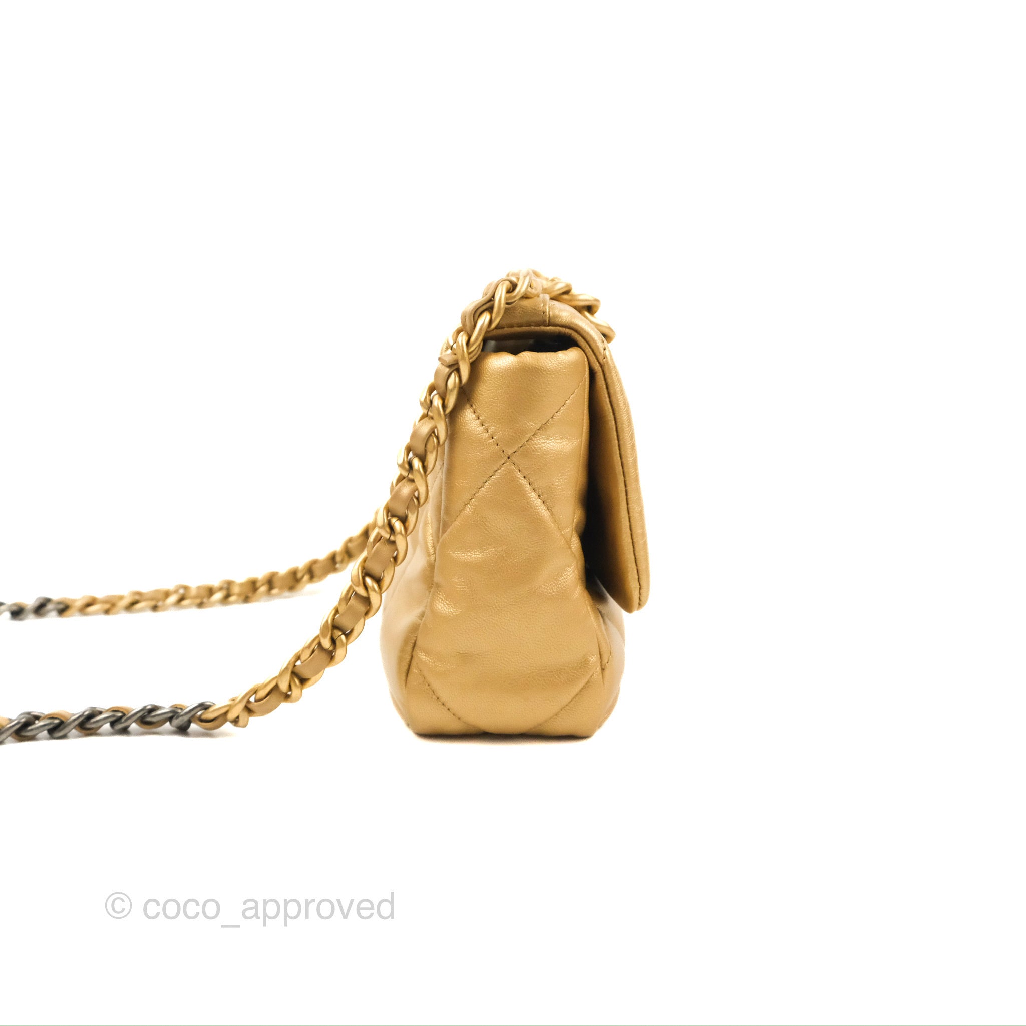 Chanel 19 Small Handbag in Metallic Gold Lambskin Leather with Mixed Hardware - Luxury Crossbody Bag for Women, Perfect for Evening Parties & Date Nights